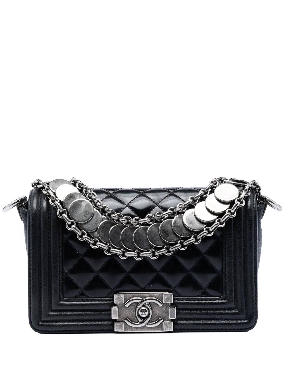 2012 Paris Bombay Small Quilted Patent Medallion Embellished Boy Flap satchel