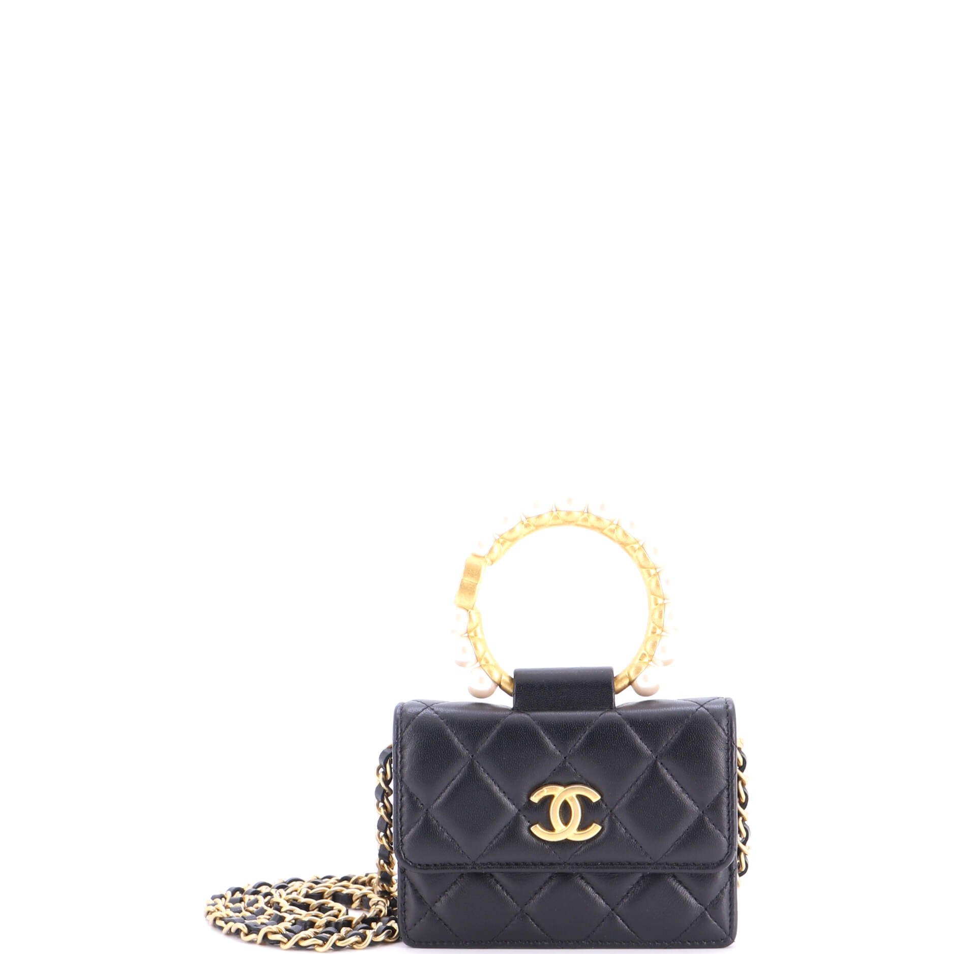 Pearl Crown Clutch with Chain Quilted Lambskin