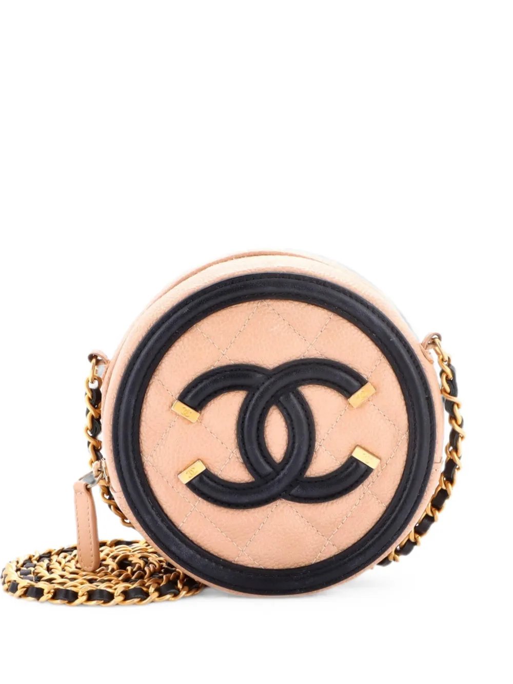 Filigree Round Clutch with Chain Quilted Caviar Mini crossbody bag
