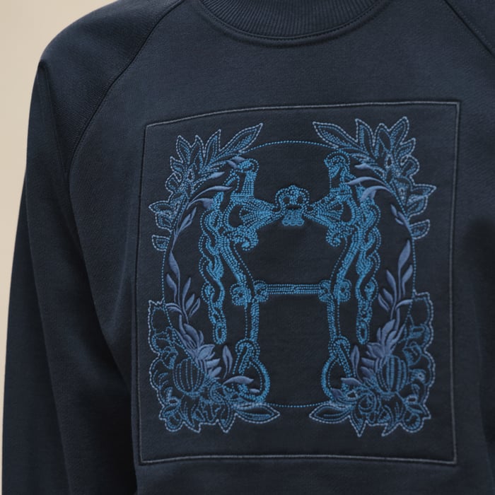 Bleu Marine "Della Cavalleria" Raglan Sleeve Embroidered Sweatshirt