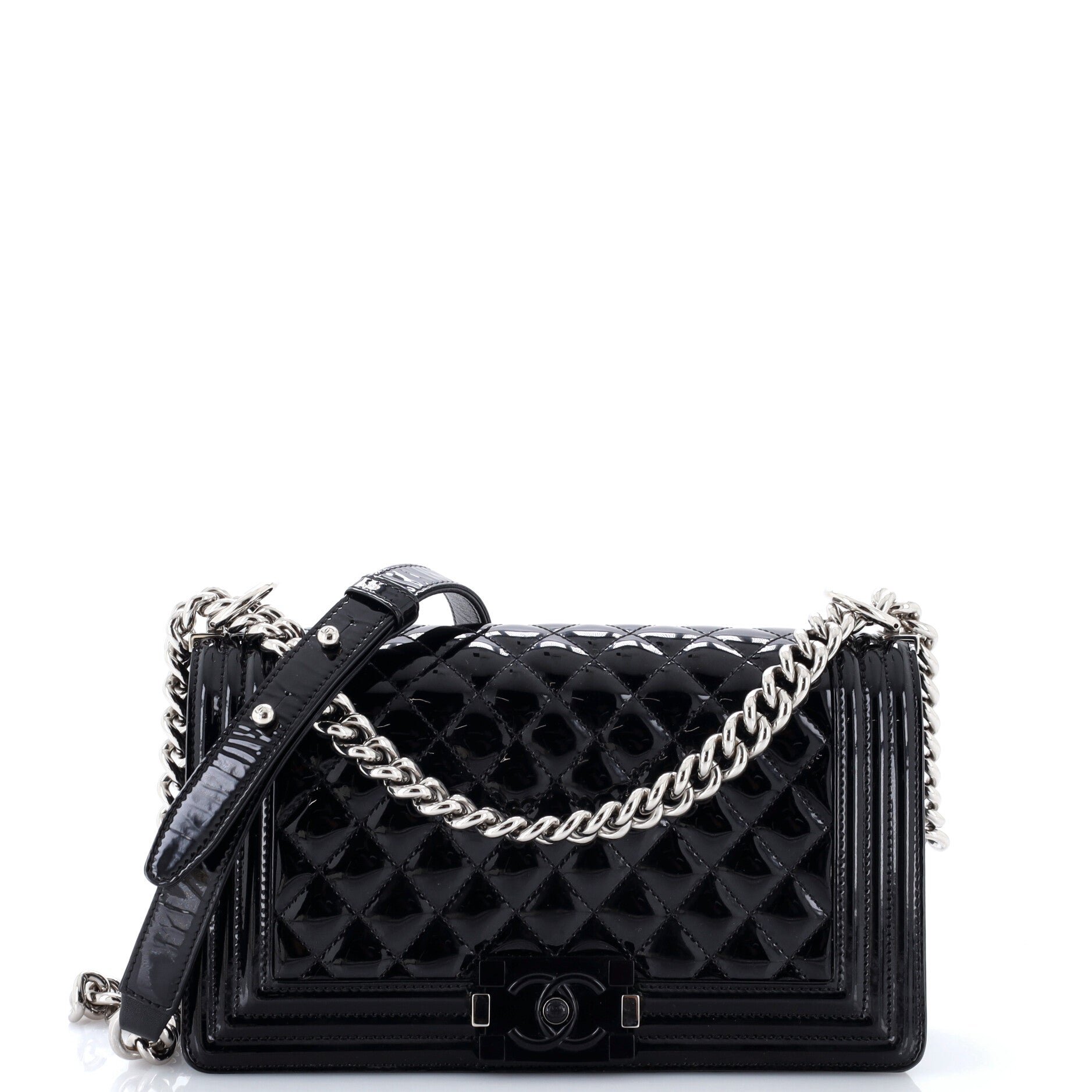 Boy Flap Bag Quilted Plexiglass Patent Old Medium