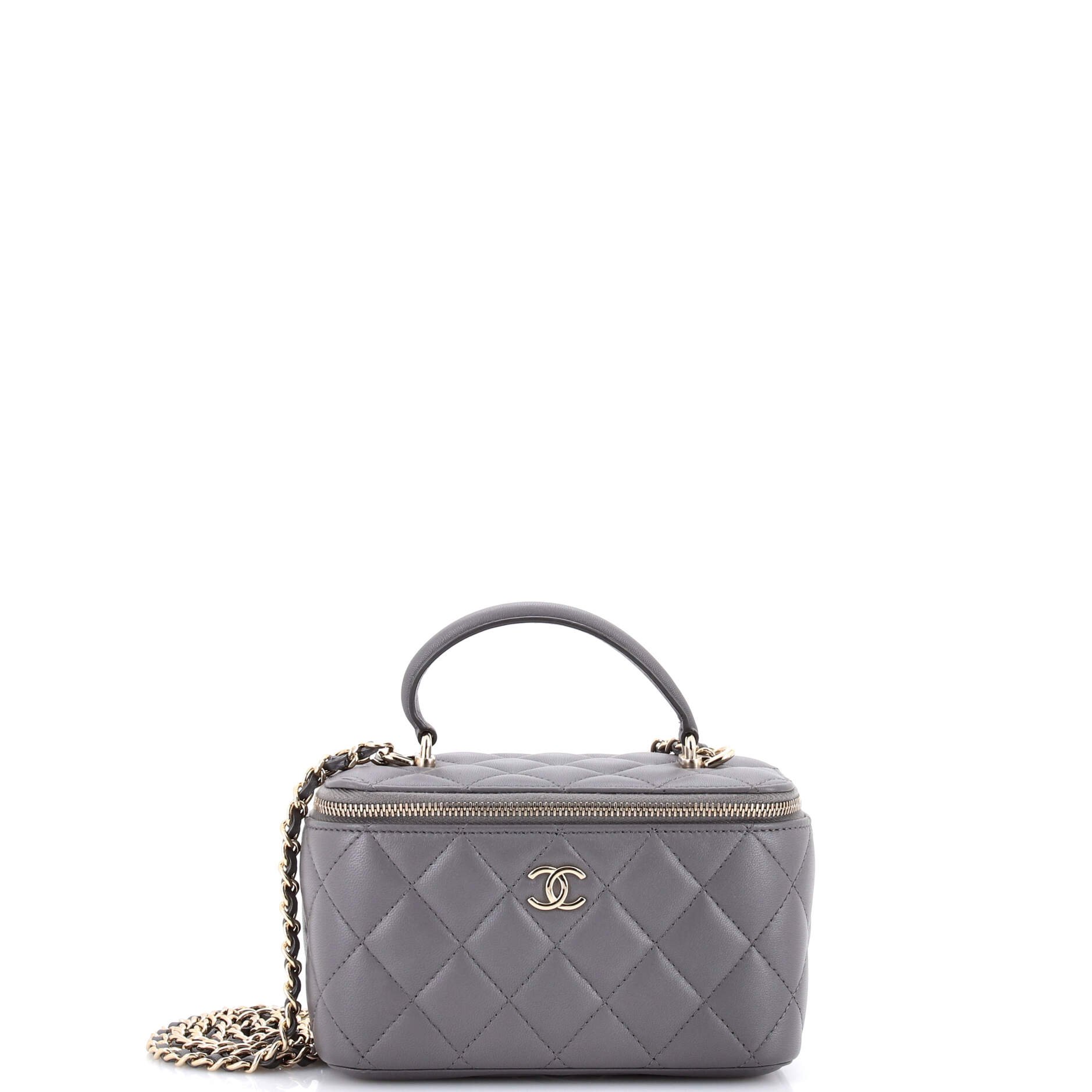 Classic Top Handle Vanity Case with Chain Quilted Lambskin Small