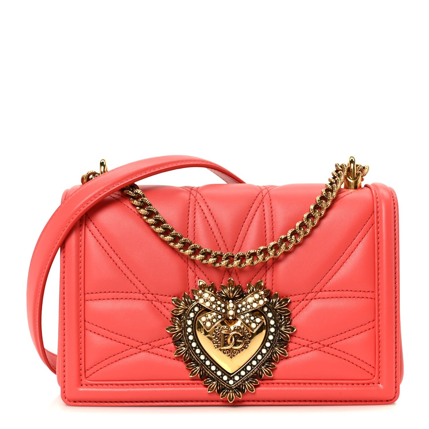 Dolce & Gabbana Dolce & Gabbana Lambskin Medium Devotion Crossbody Bag Corallo