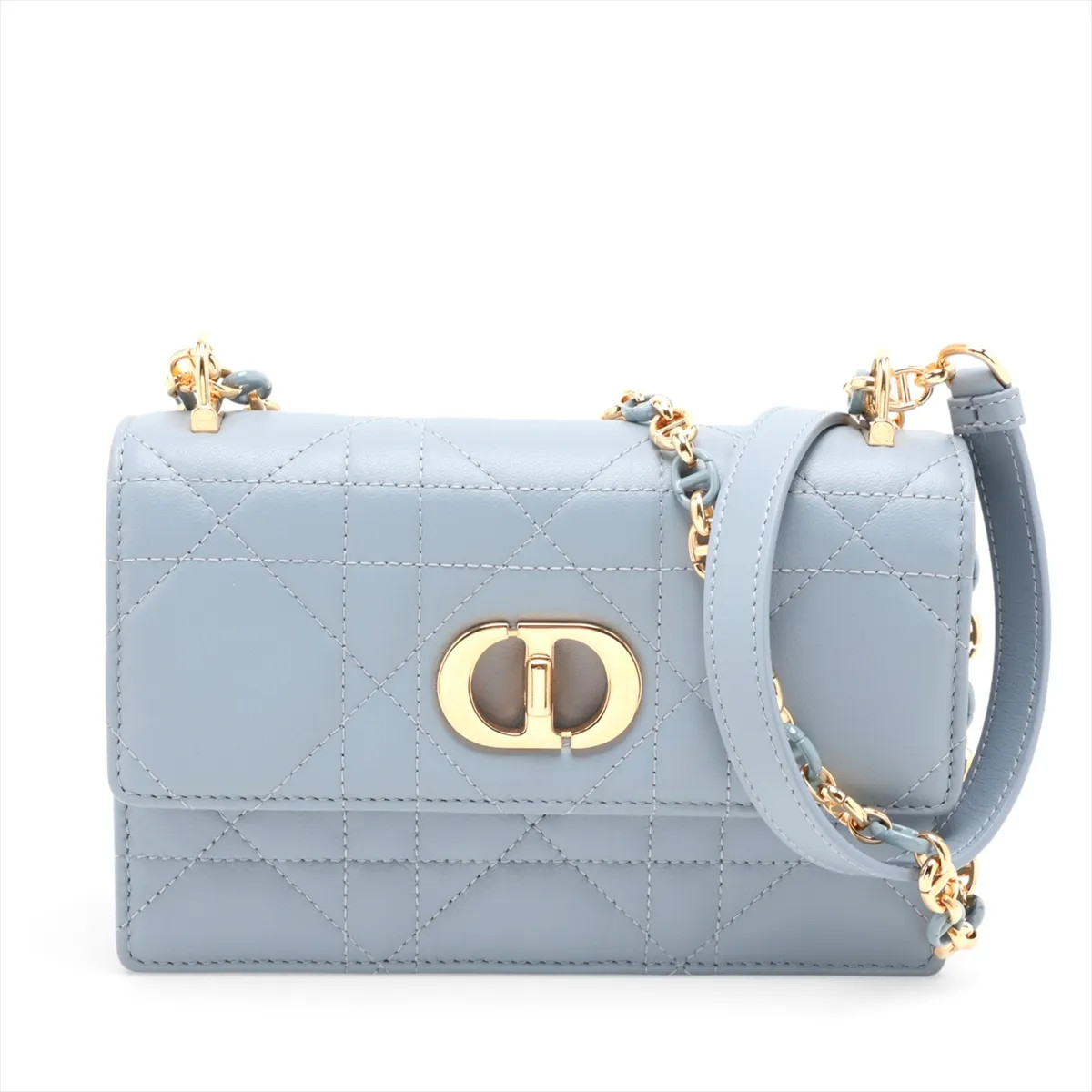 Christian Dior Macrocanage Caro Mini Leather Chain Shoulder Bag Blue