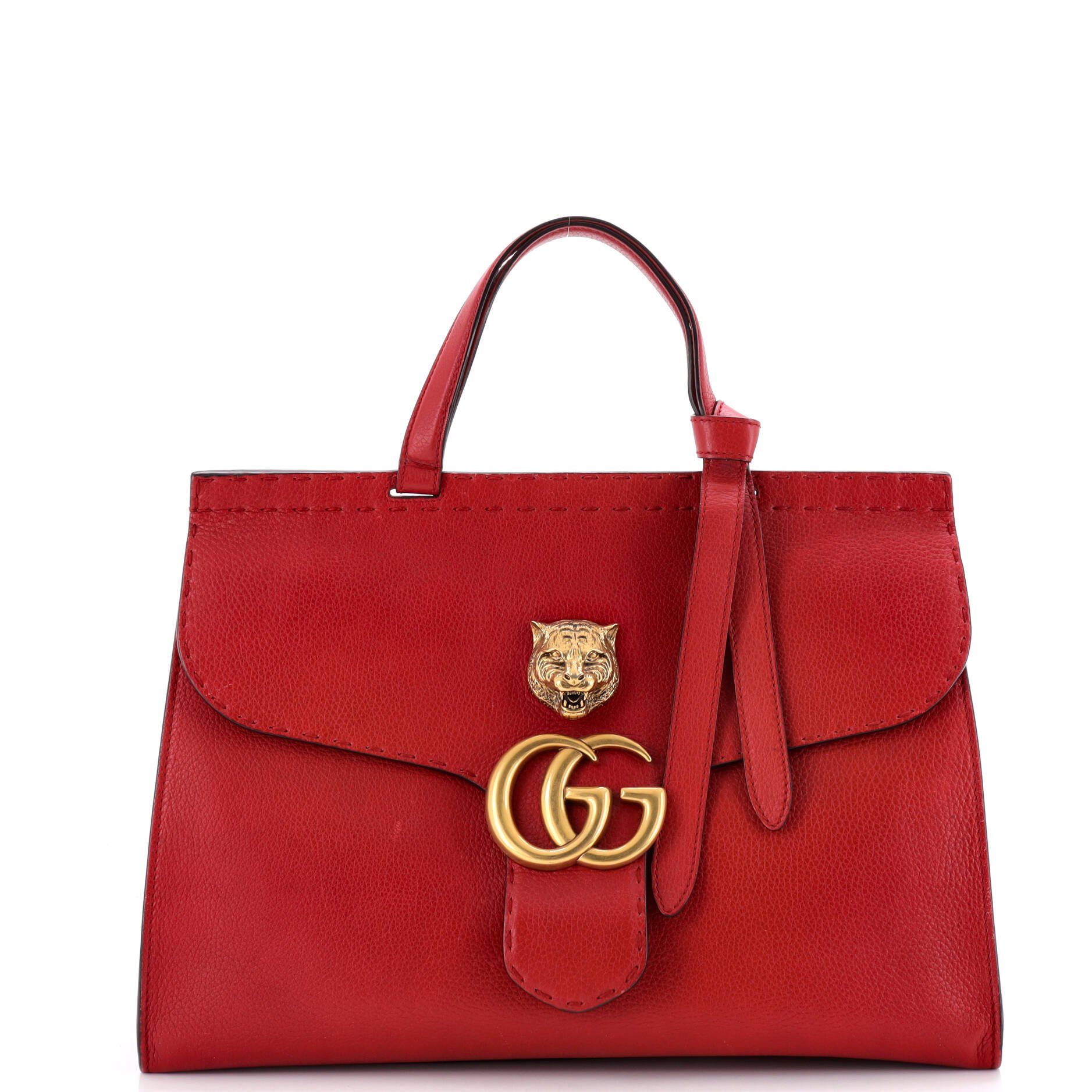 GG Marmont Animalier Top Handle Bag Leather Medium