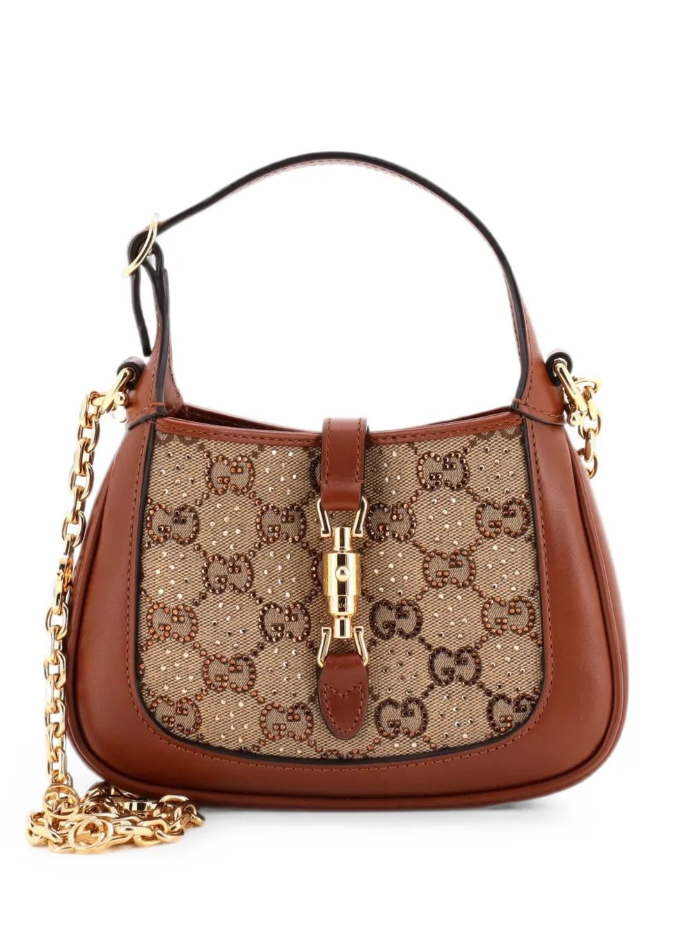 Jackie 1961 Chain Crystal Embellished GG Canvas Mini hobo bag