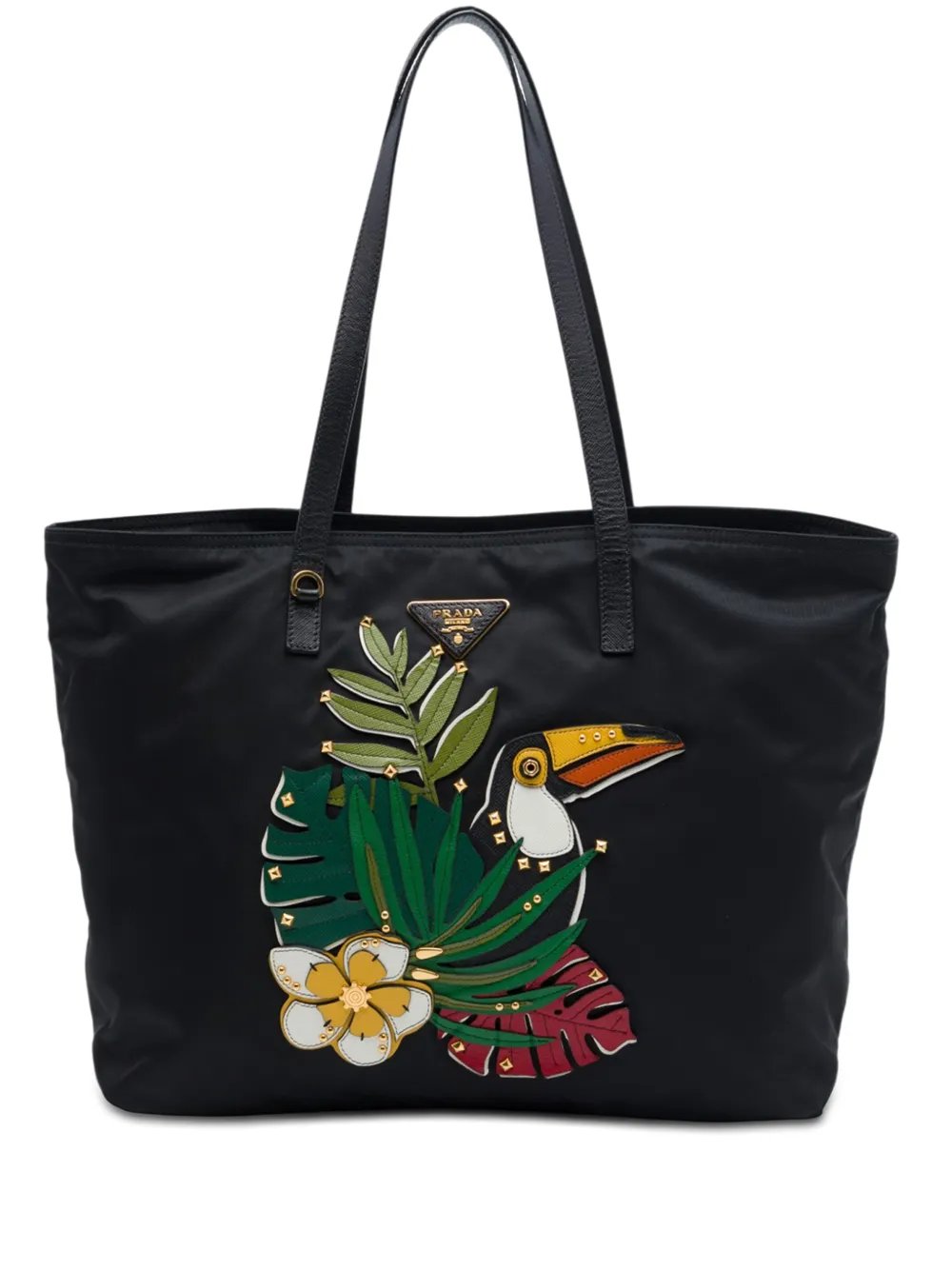 2021-2026 Saffiano Trimmed Tessuto Parrot Applique tote bag