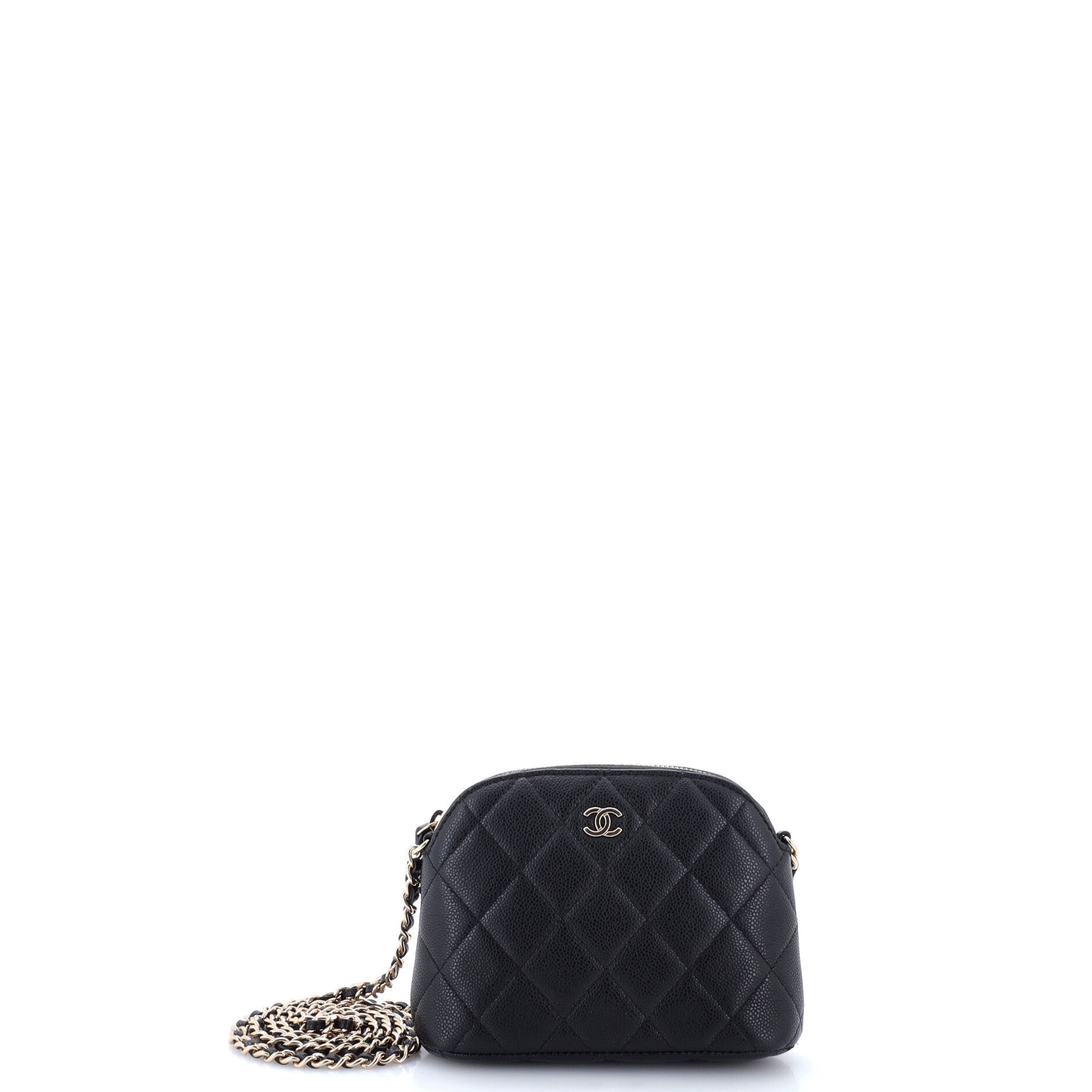 CC Dome Zip Clutch with Chain Quilted Caviar Mini