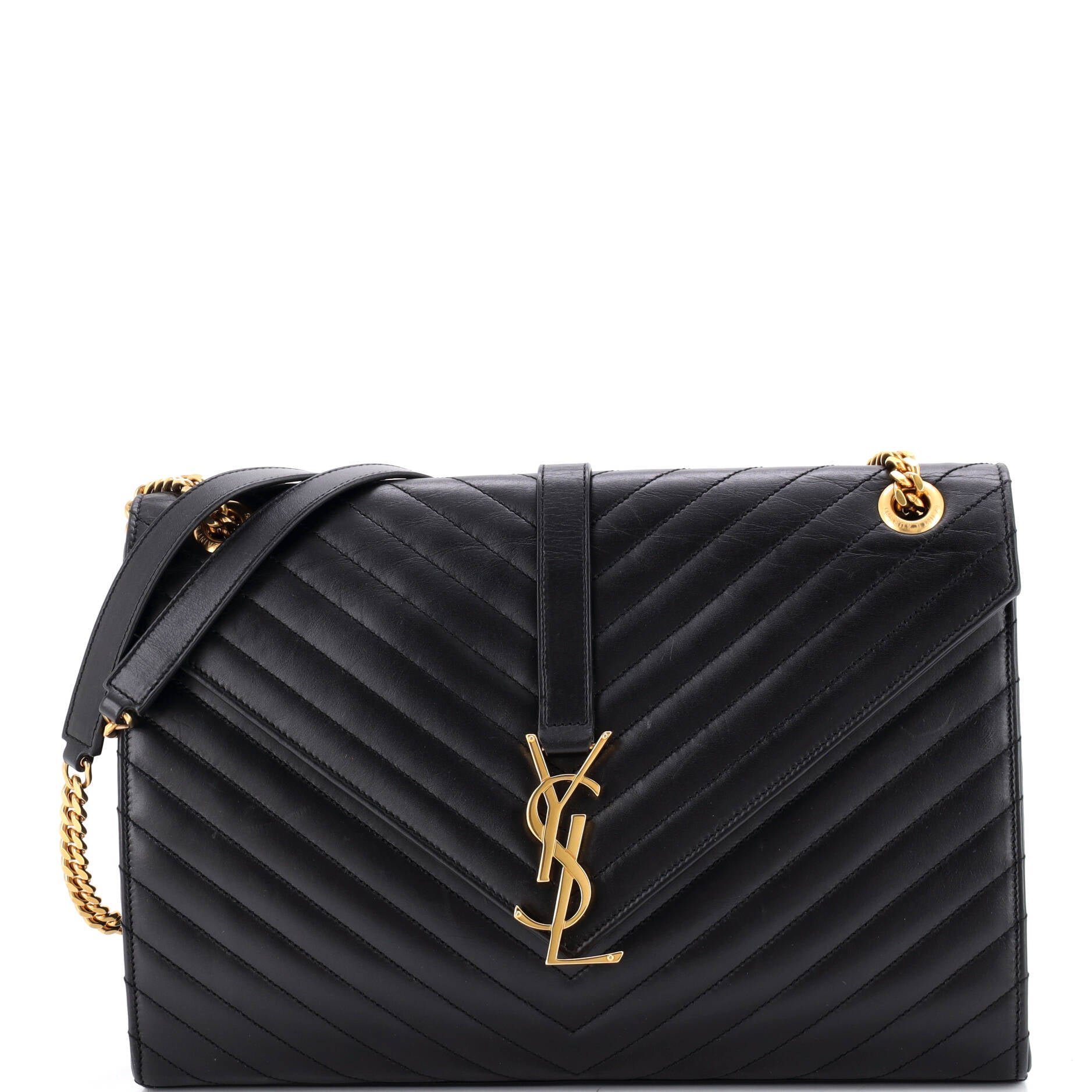 Classic Monogram Envelope Satchel Matelasse Chevron Leather Large
