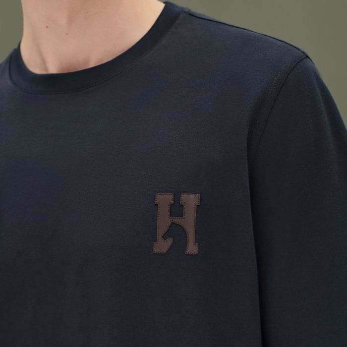 Marine "H'Cheval" T-shirt With Leather Detail