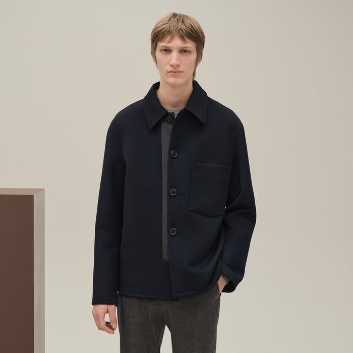 Marine Overshirt With Leather Detail