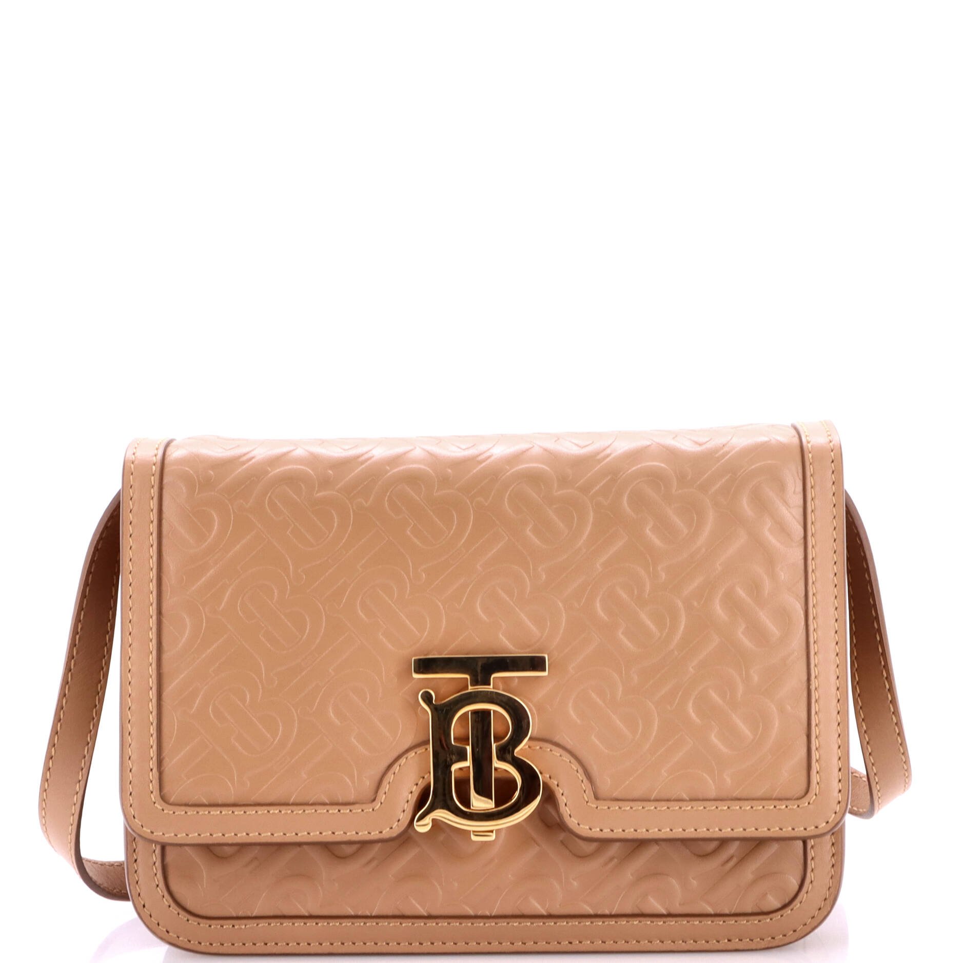 Burberry TB Flap Bag Monogram Embossed Leather Small