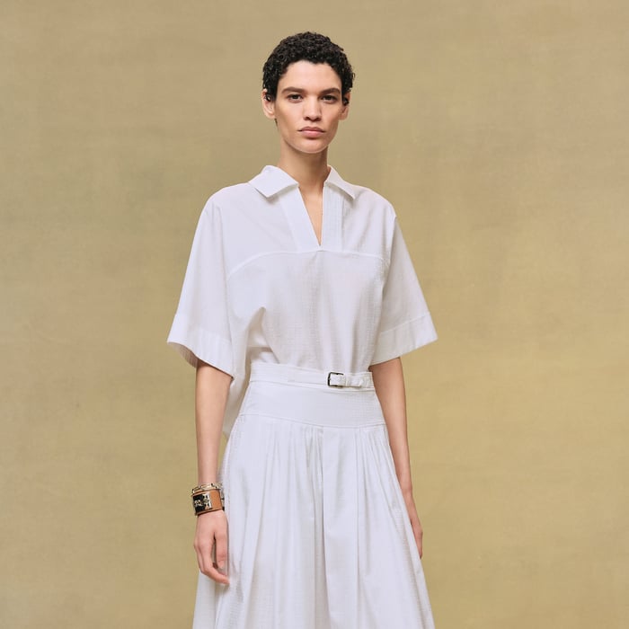 Blanc Cropped Polo Blouse