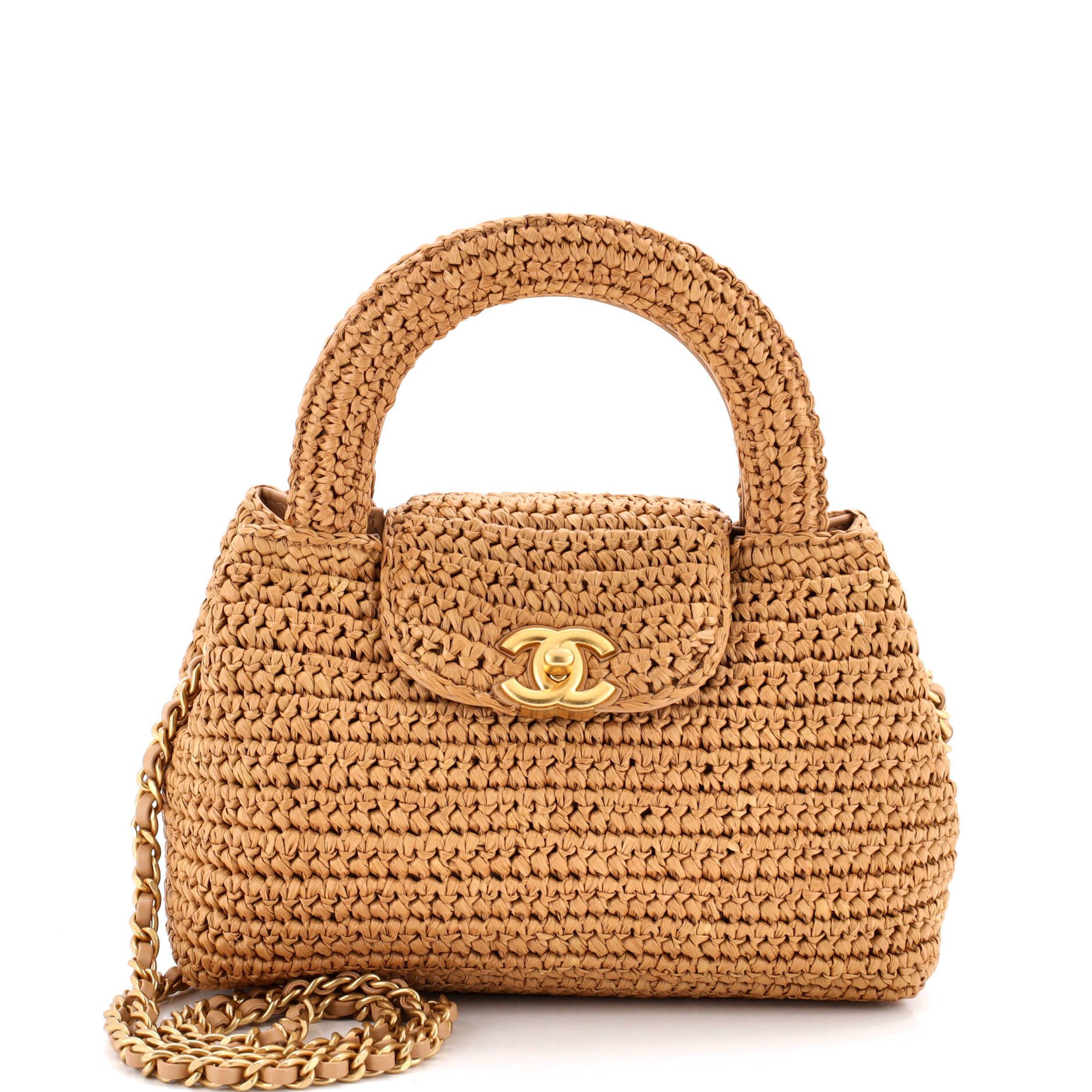 Kelly Top Handle Shopping Bag Braided Raffia Mini