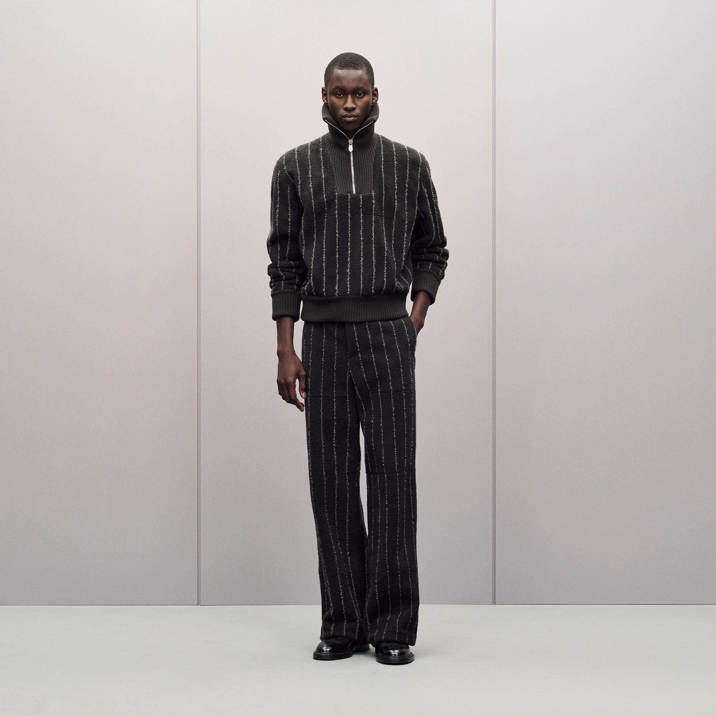 "Pinstripe" mock neck sweater