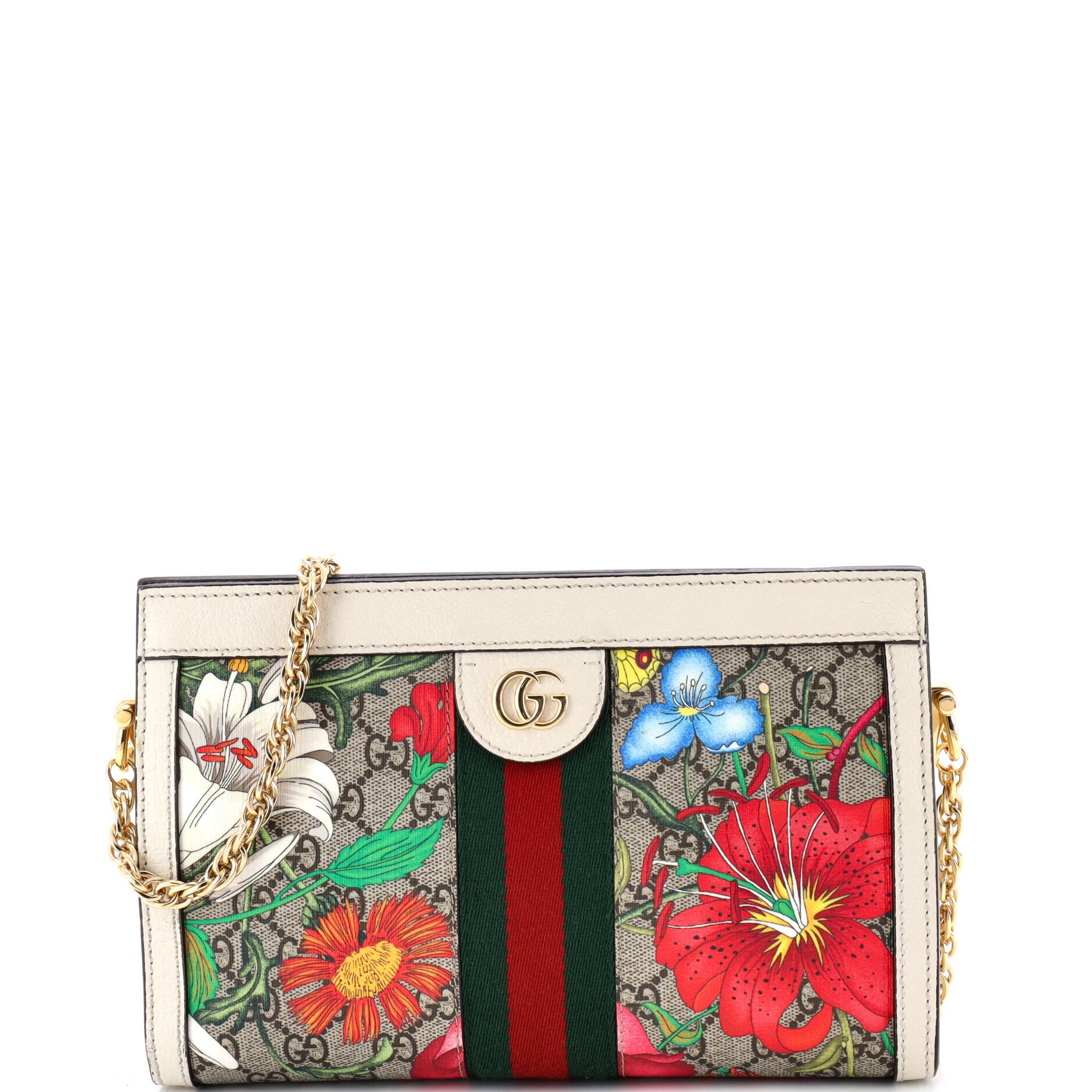 Gucci Ophidia Chain Shoulder Bag Flora GG Coated Canvas Small