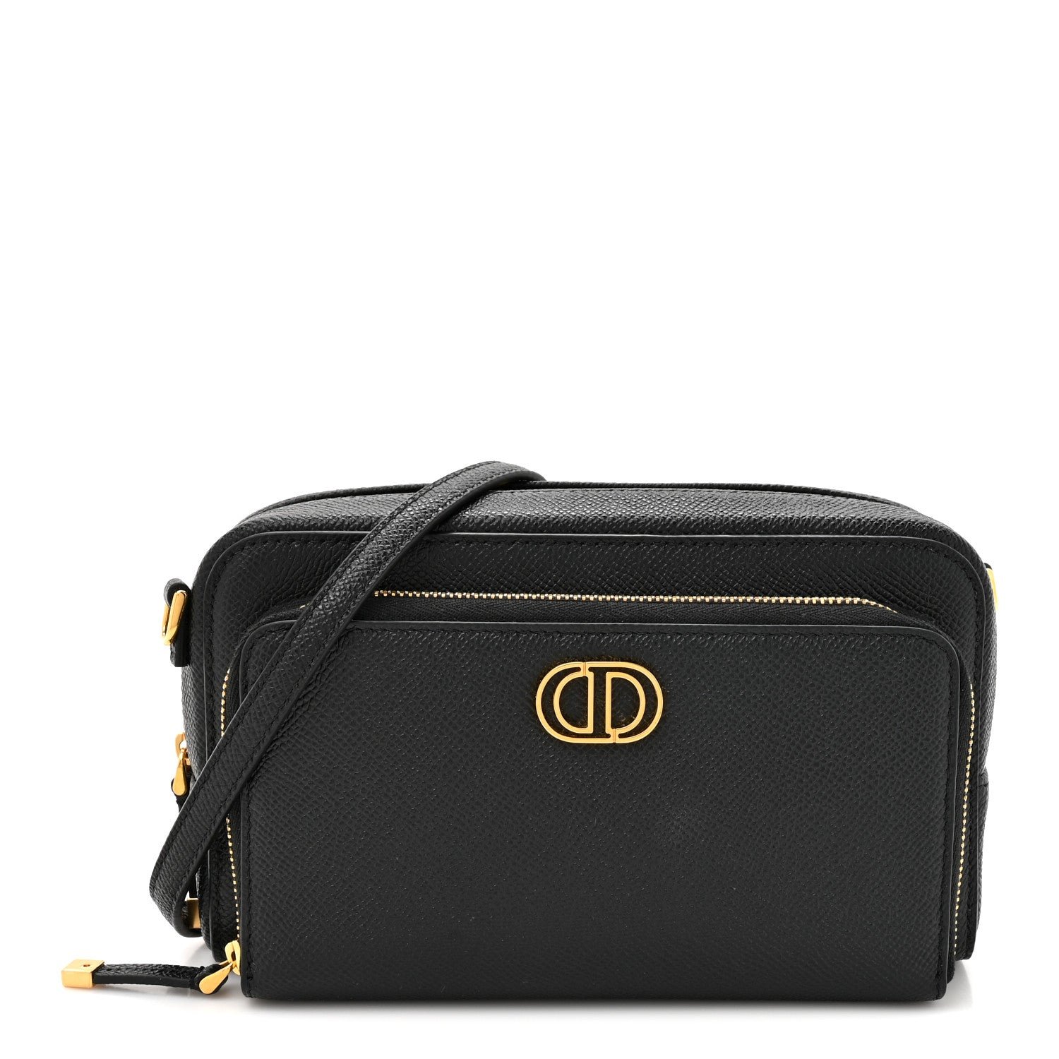 Christian Dior Grained Calfskin Caro Double Pouch Black