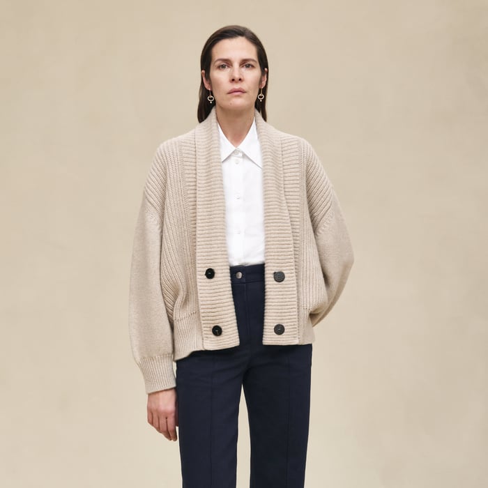 Beige Naturel Cashmere Buttoned Jacket