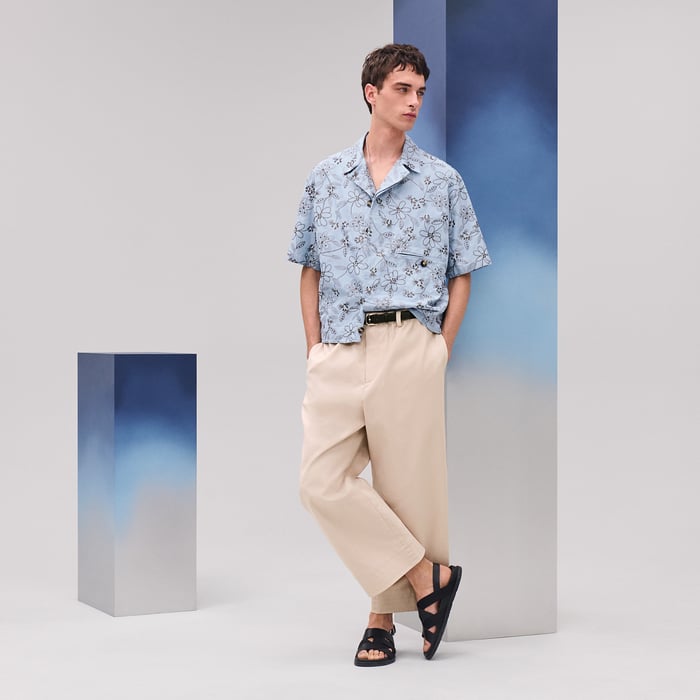 Bleu Glacier "Fleurs Technique" Short-sleeve Overshirt