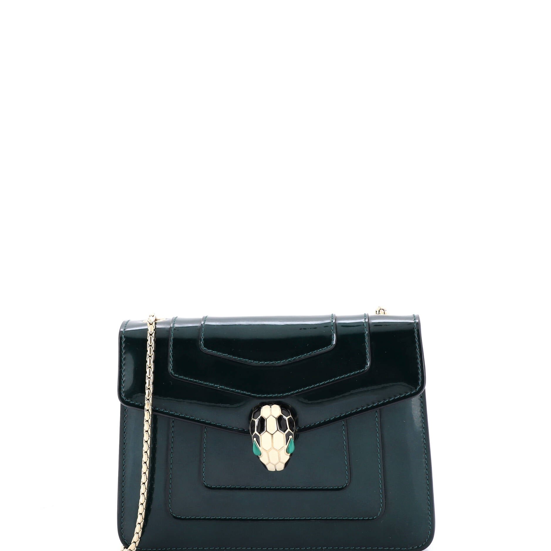 Bvlgari Serpenti Forever Square Shoulder Bag Metallic Leather Small