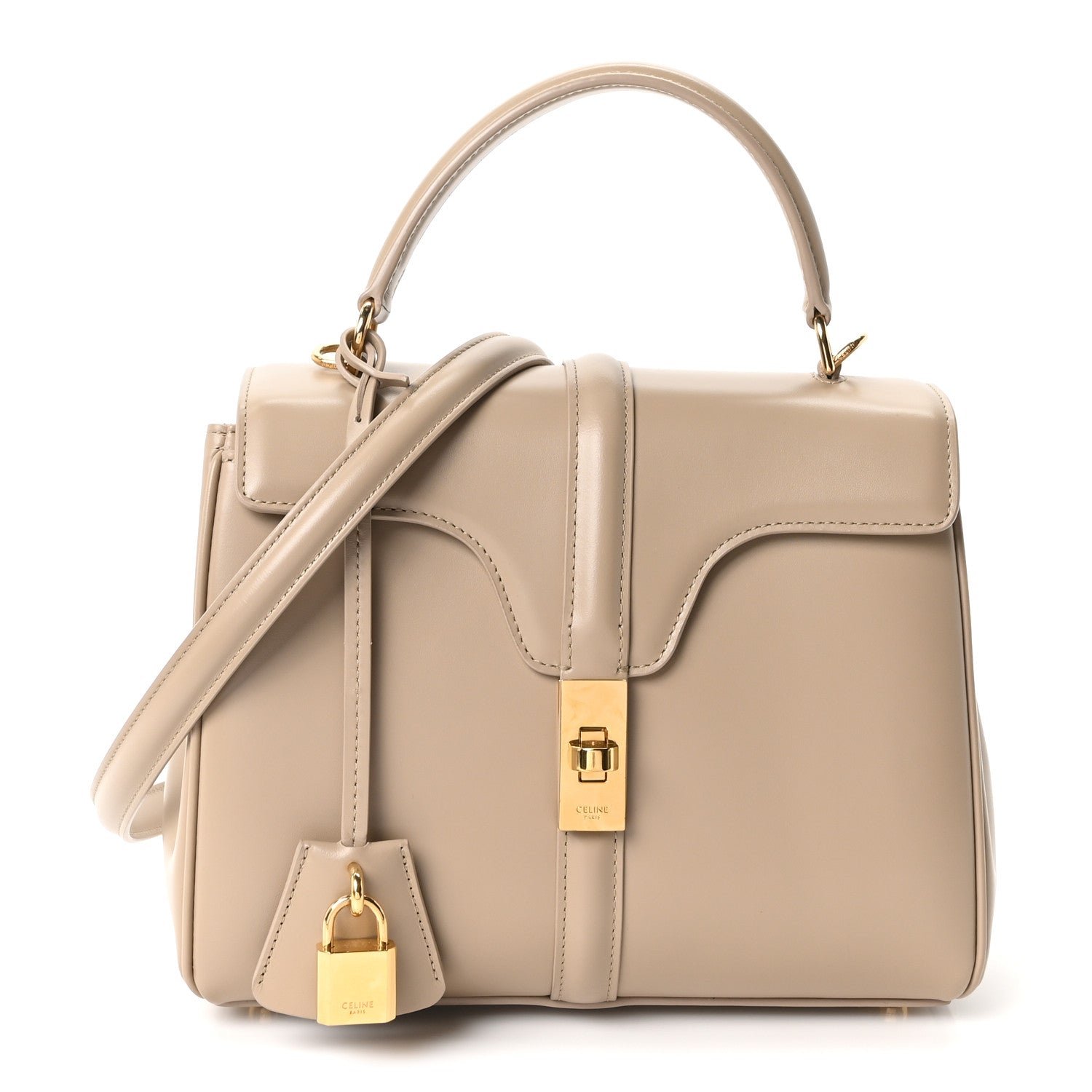 Celine Satinated Calfskin Small 16 Top Handle Bag Nude