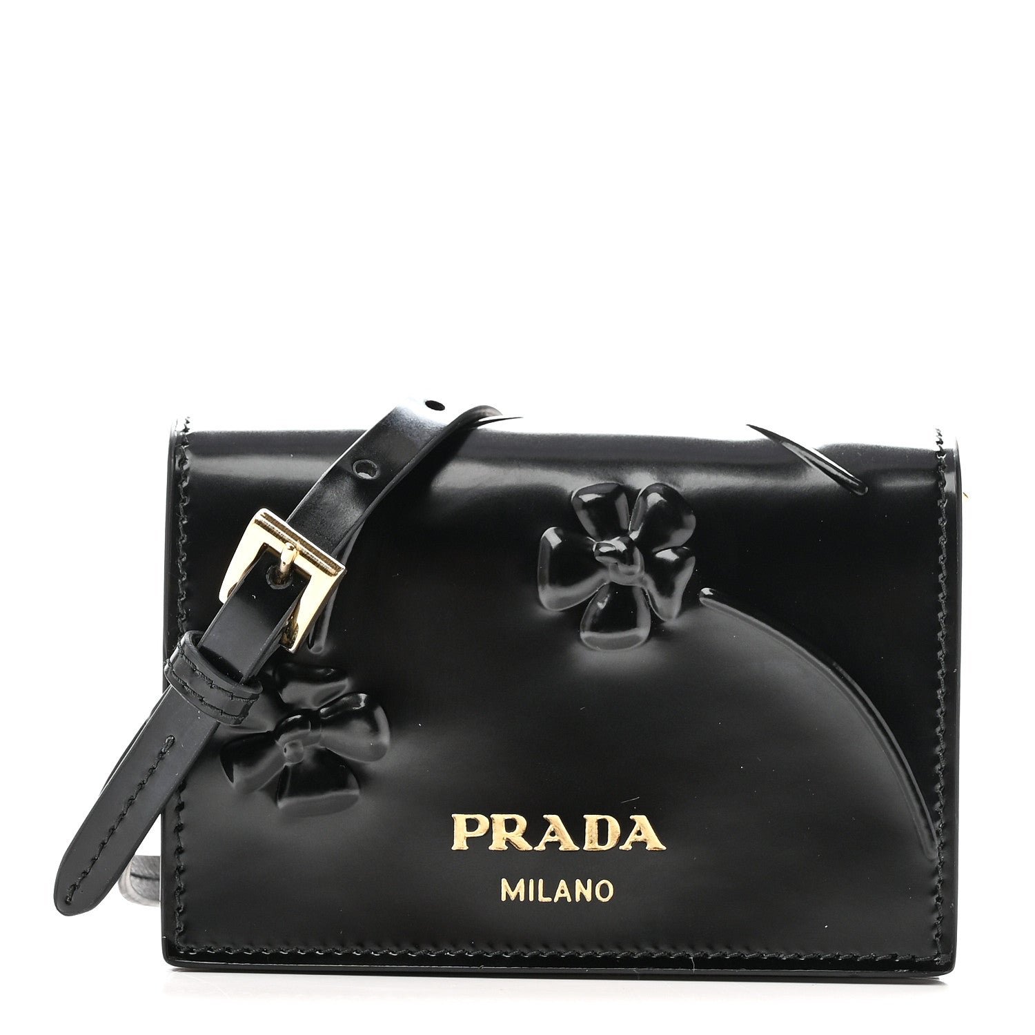 Prada Spazzolato Fior Card Holder With Strap Black