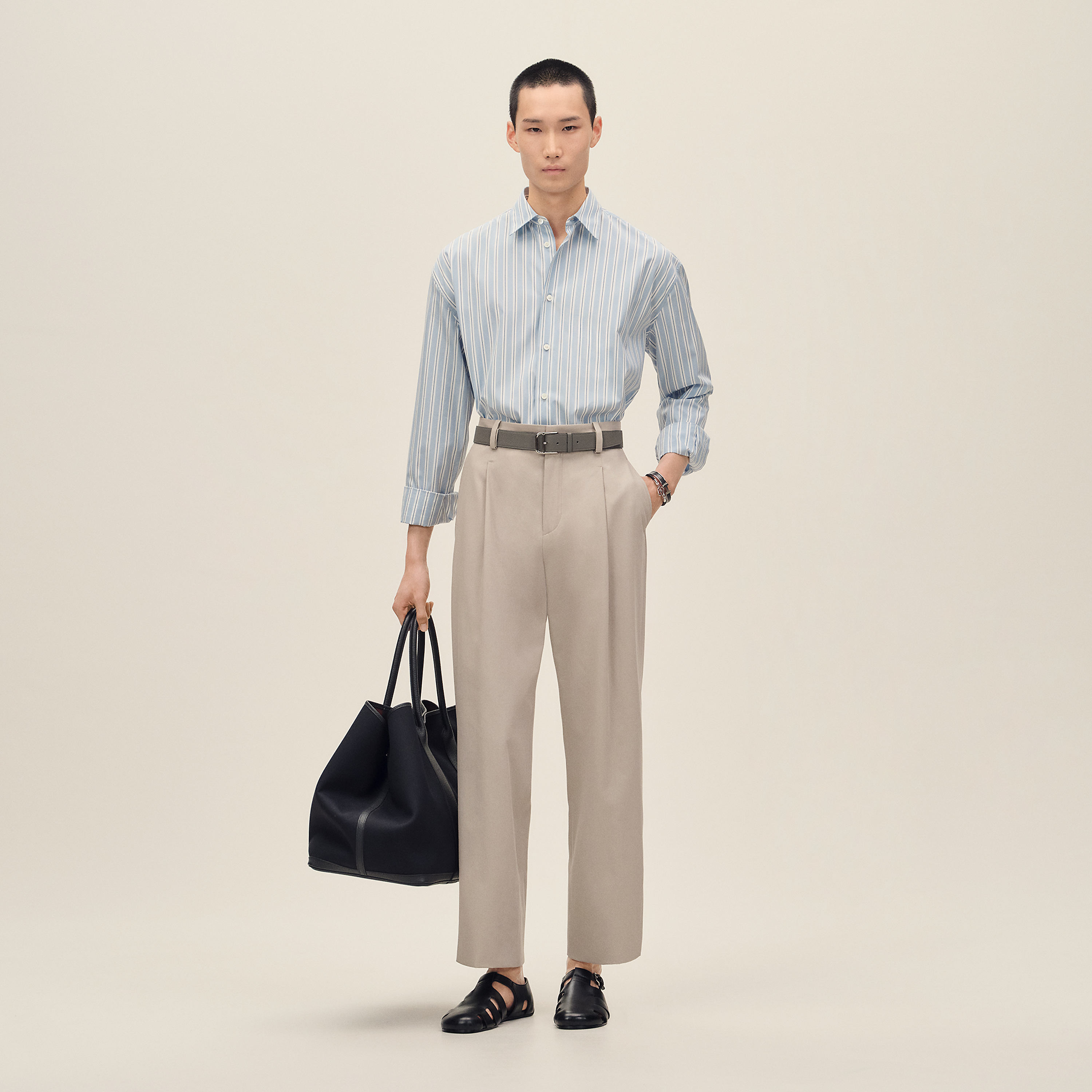"Rayures fond colore" boxy fit shirt with Louis collar