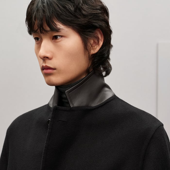 Noir Emile Cashmere Coat With Leather Details