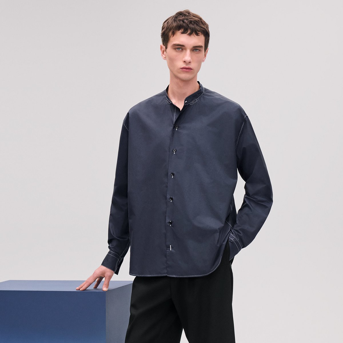 Marine Boxy Fit Shirt With Marius Collar