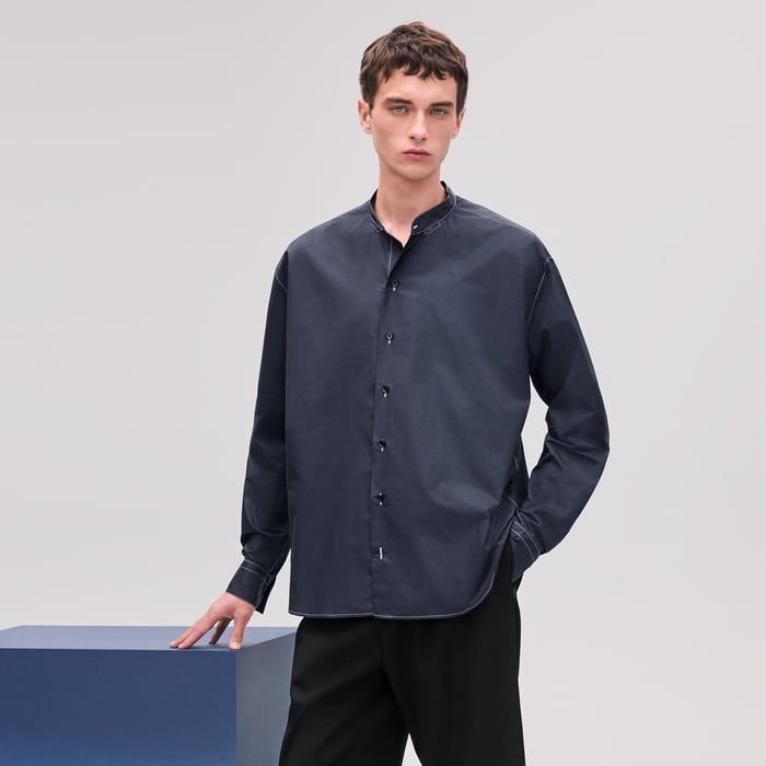 Marine Boxy Fit Shirt With Marius Collar