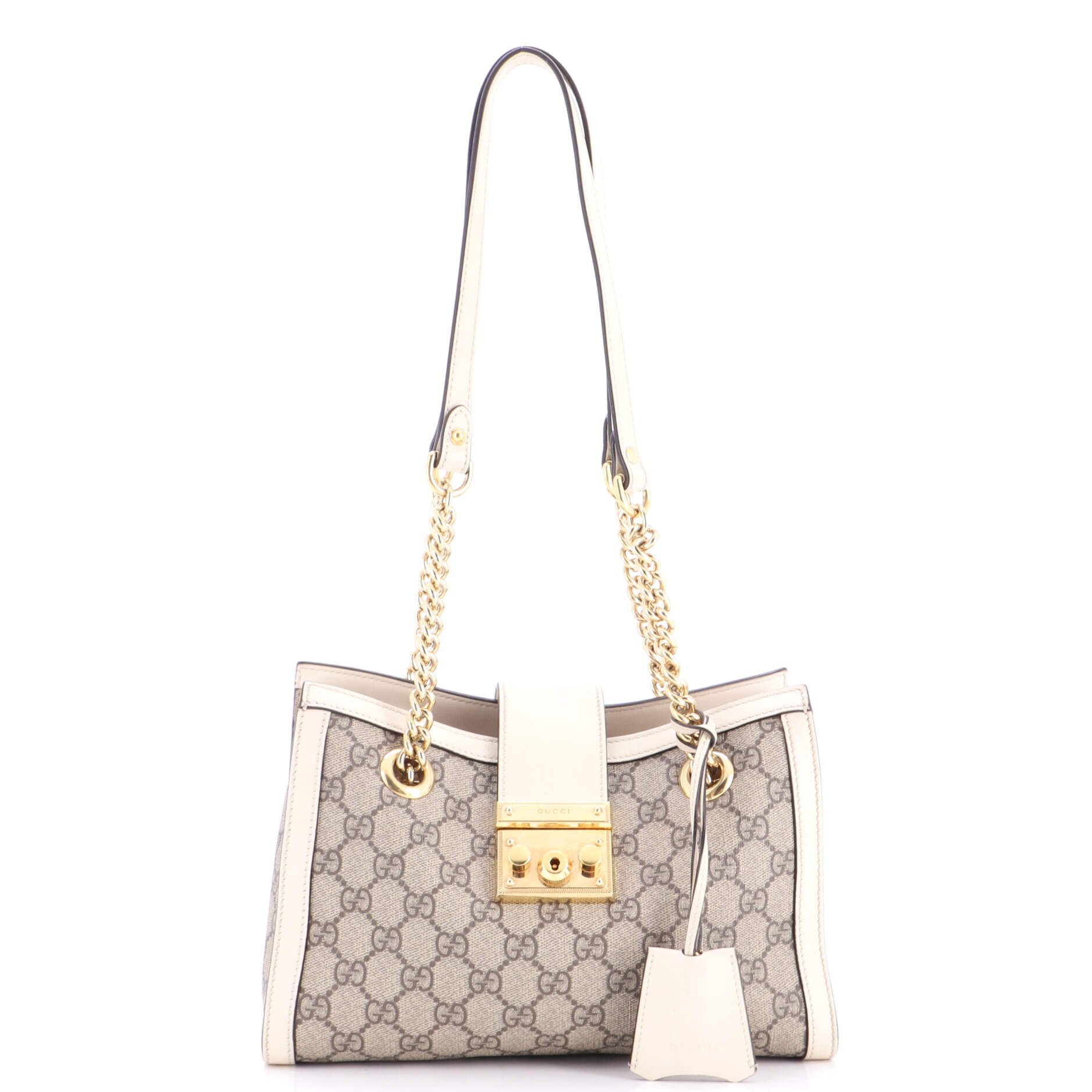 Padlock Chain Tote GG Coated Canvas with Leather Small