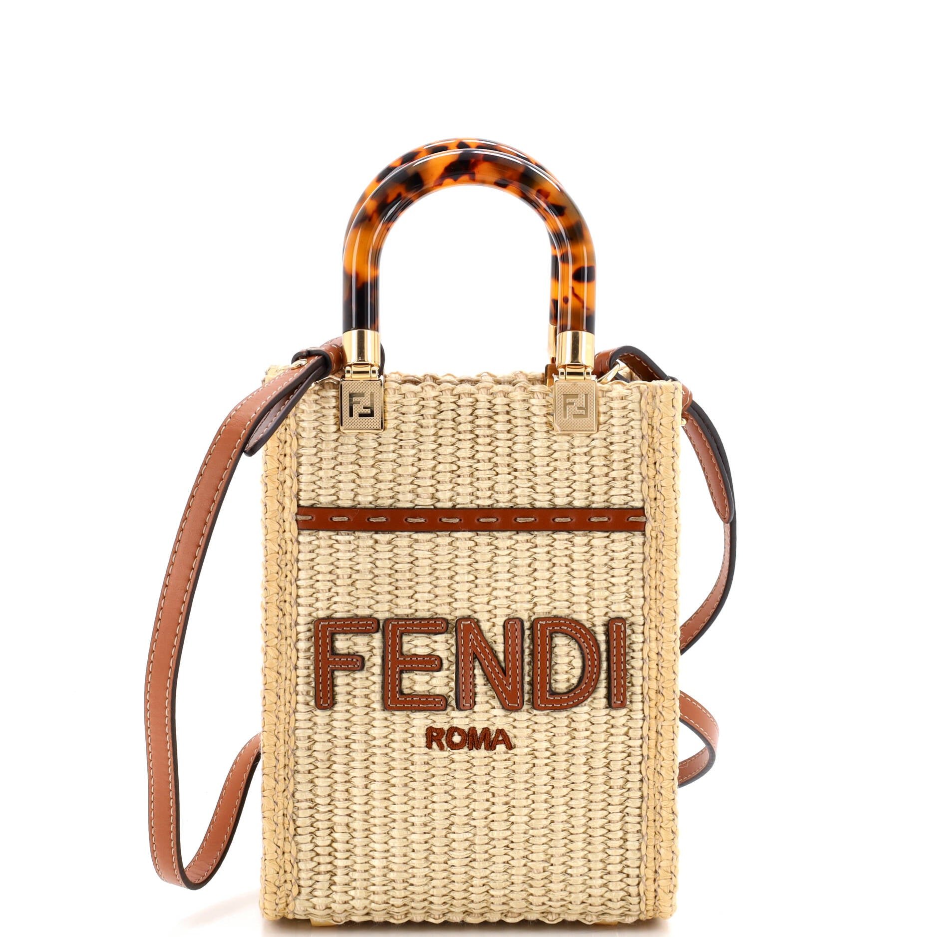 Sunshine Shopper Tote Straw and Leather Mini
