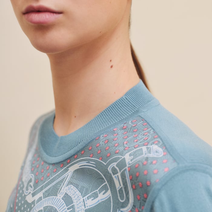 Bleu Arctique "Eperon d'Or Bandana" Short-sleeve Twillaine Sweater