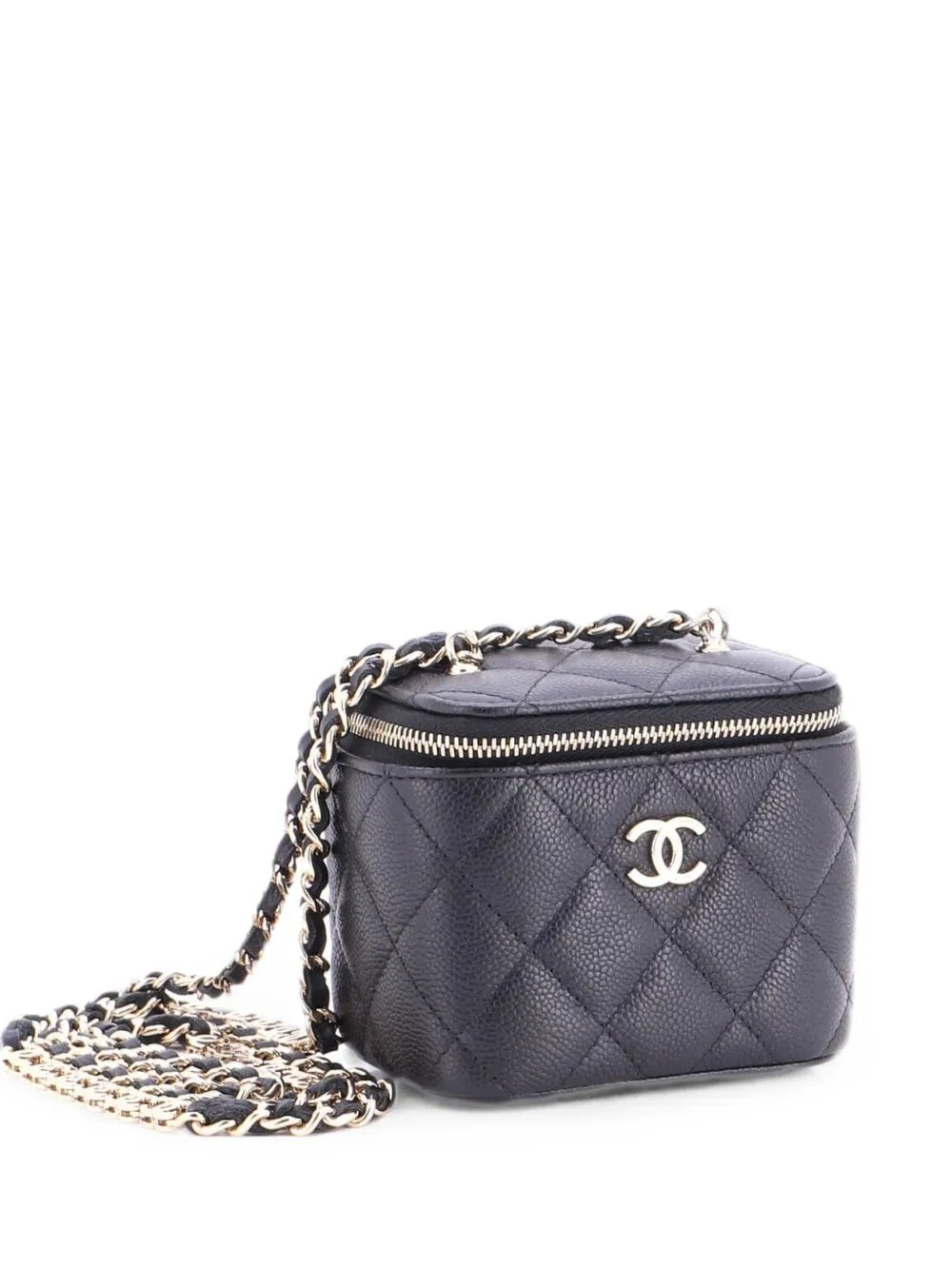 Tiny CC Link Vanity Case with Chain Quilted Caviar Mini clutch bag