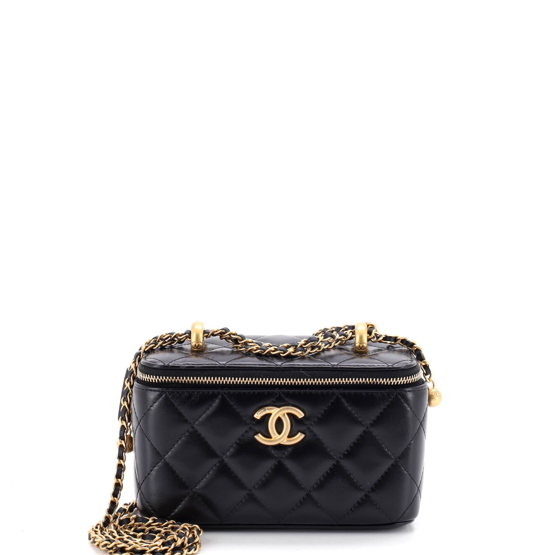 Perfect Fit Vanity Case with Chain Quilted Calfskin Small