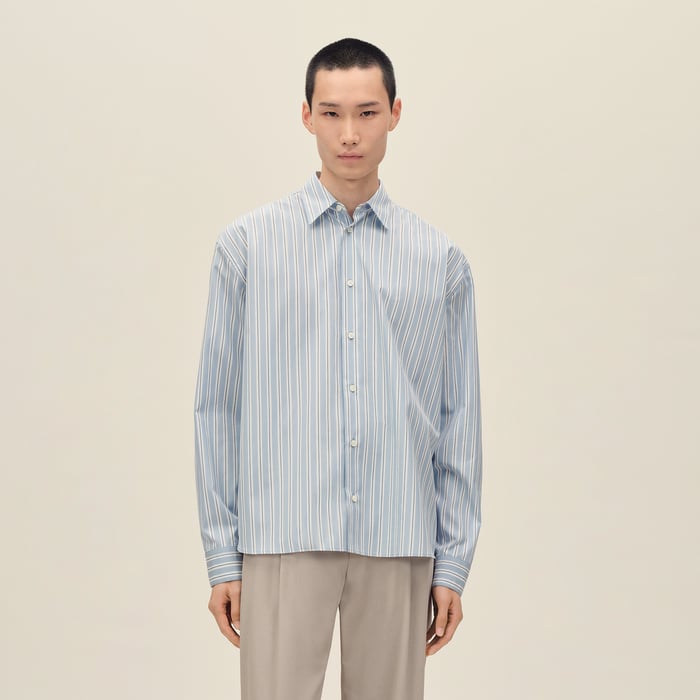 Bleu Ciel "Rayures Fond Colore" Boxy Fit Shirt With Louis Collar
