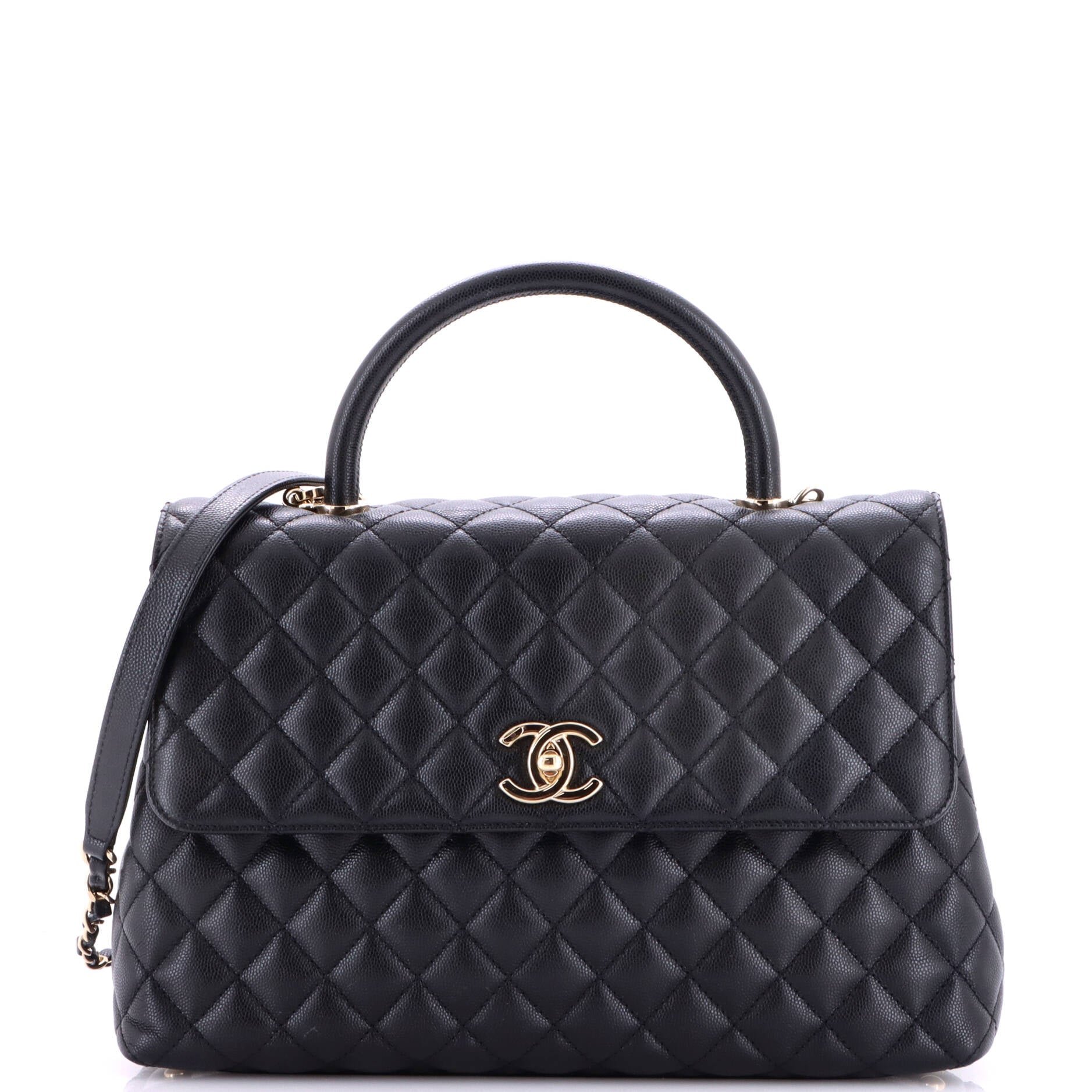 Coco Top Handle Bag Quilted Caviar Medium