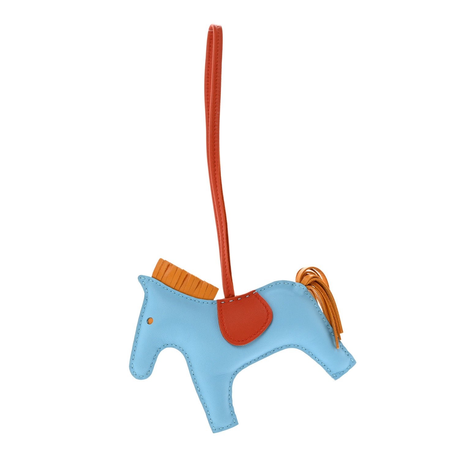 Hermes Milo Lambskin Grigri Rodeo Horse Bag Charm MM Celeste Naturel Bouton D'Or Cornaline