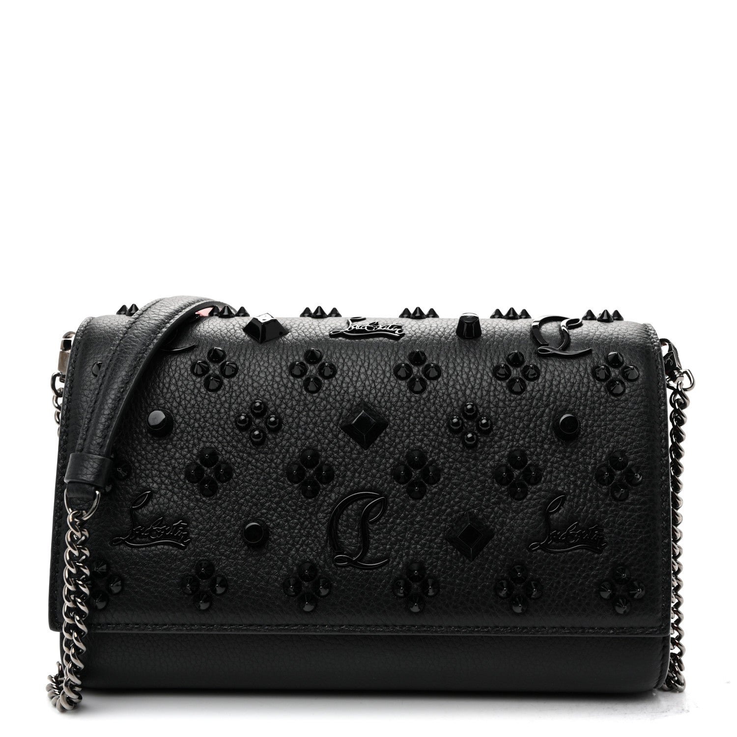 Christian Louboutin Calfskin Spikes Loubinthesky Paloma Clutch Black