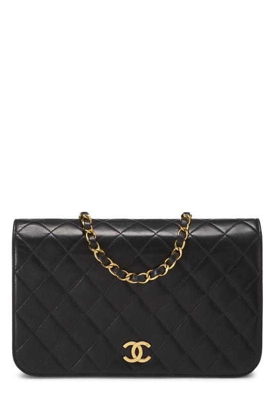 Black Quilted Lambskin Snap Full Flap Small