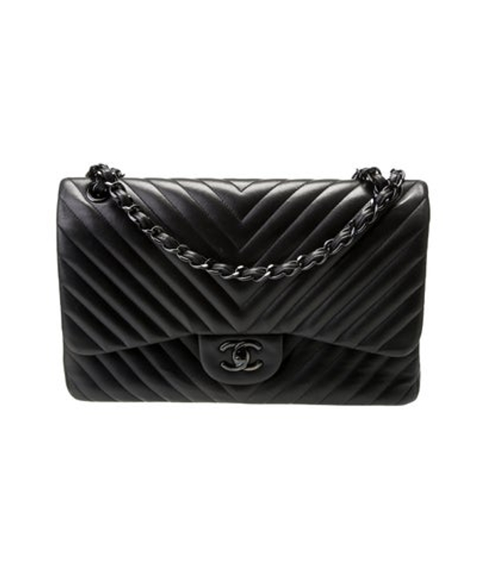 Chanel Jumbo Chevron So Black Double Flap Bag