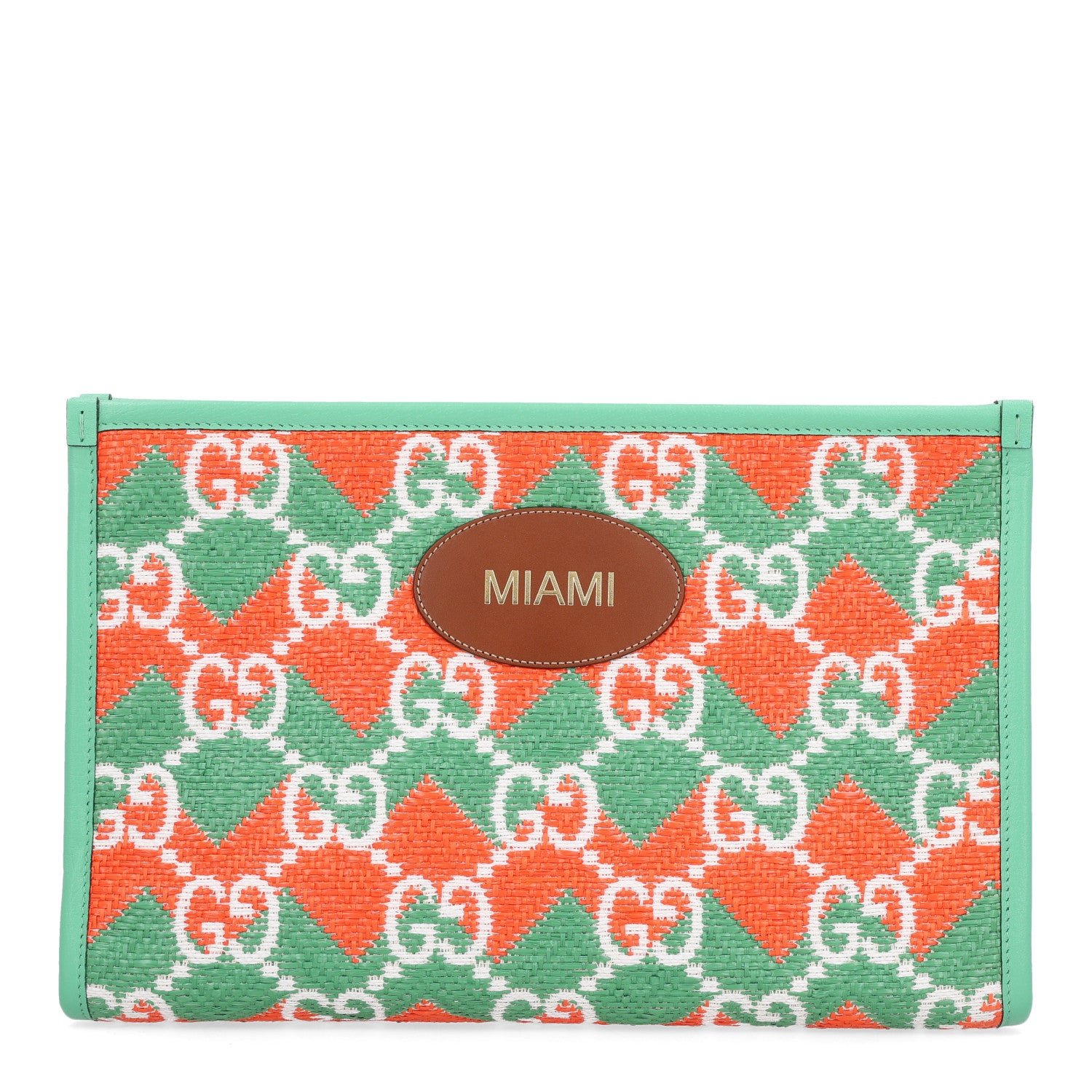 Gucci Raffia GG Monogram Miami Case Green Orange