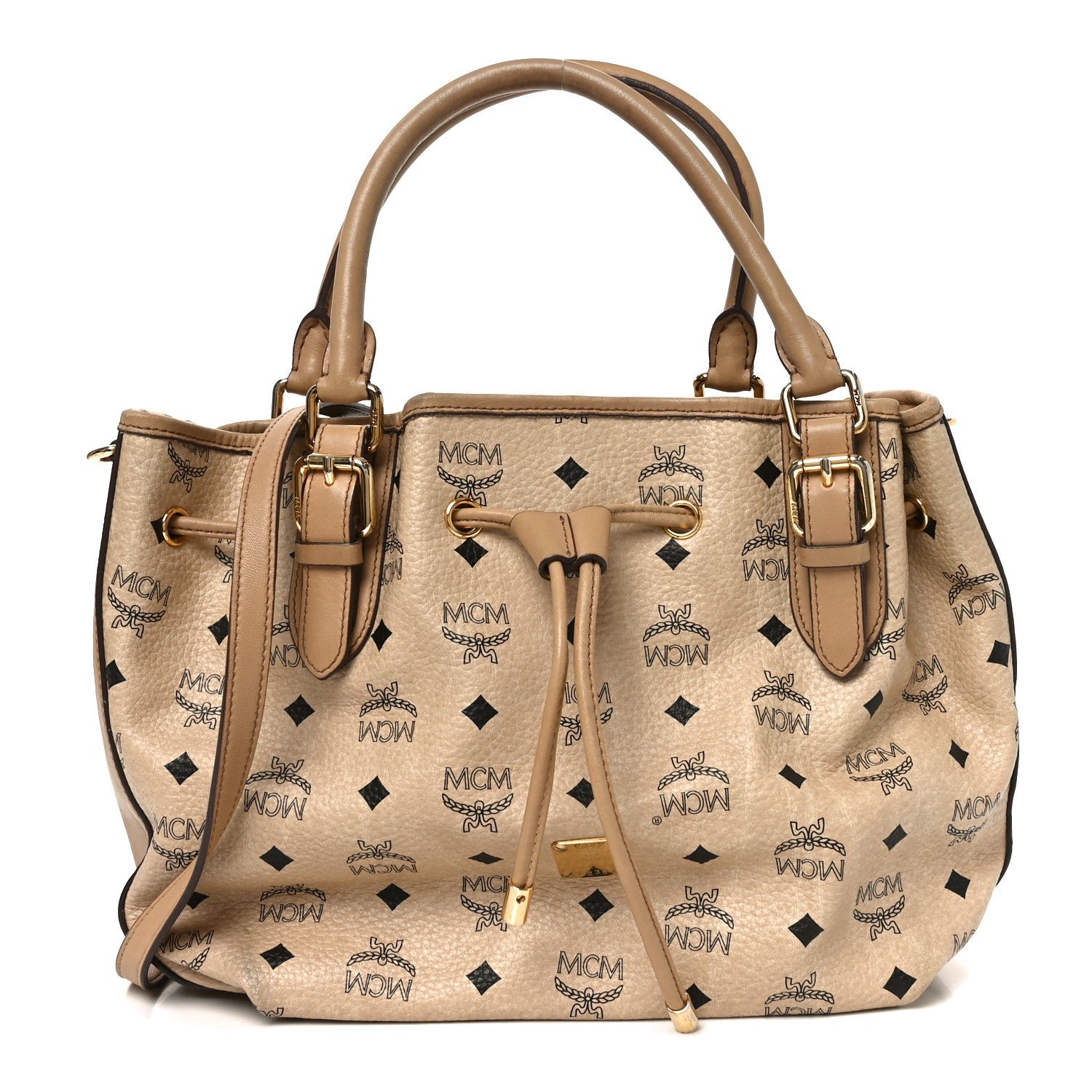MCM MCM Visetos Medium Drawstring Shopper Beige