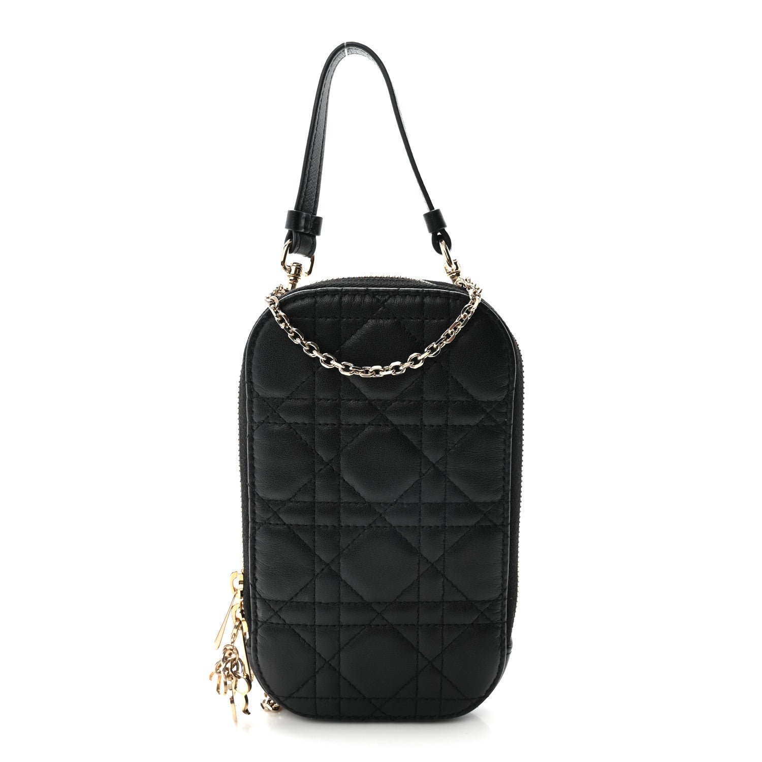 Christian Dior Lambskin Cannage Lady Dior Phone Holder Black