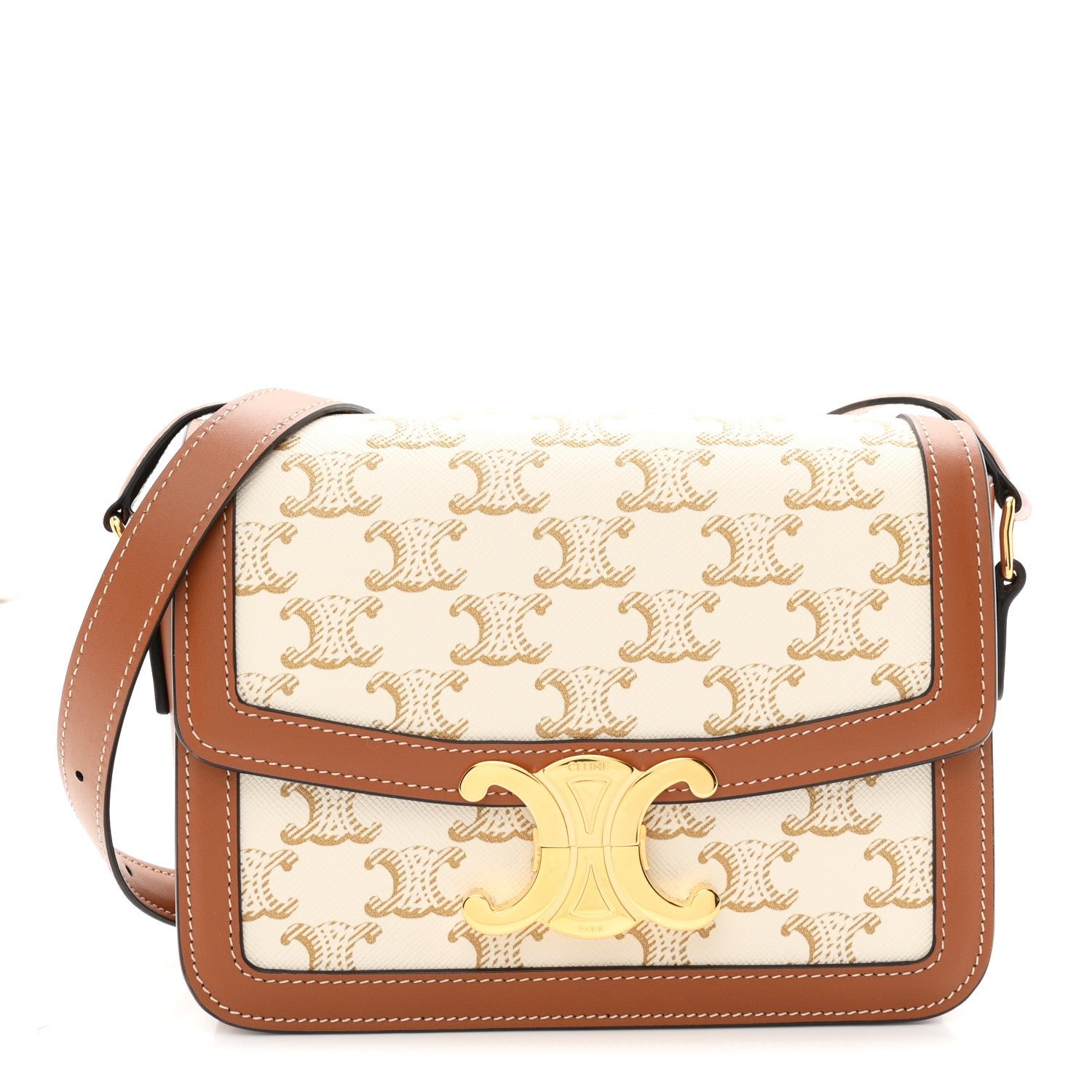 Celine Calfskin Triomphe Canvas Teen Triomphe Bag White