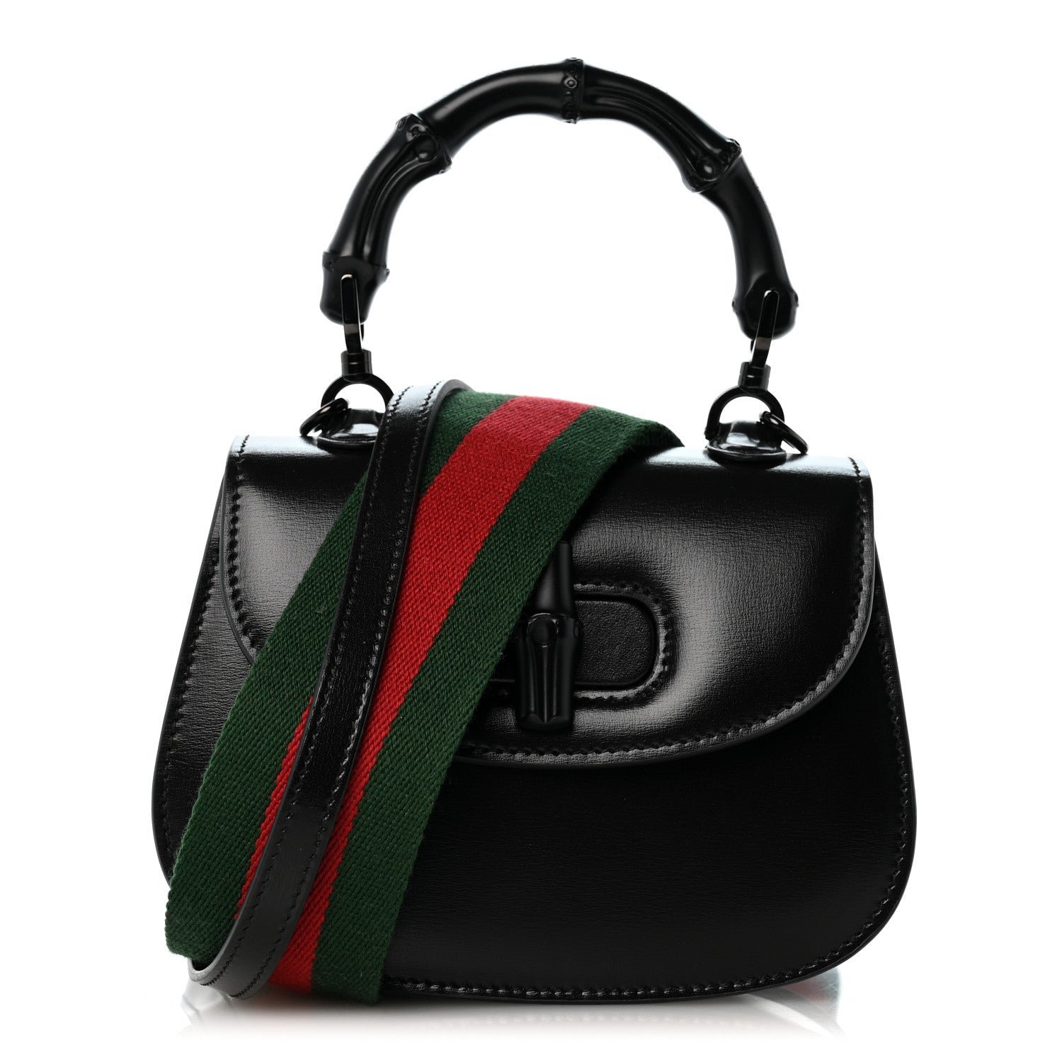 Gucci Boarded Dyana Lux Calfskin Web Monochrome Small Bamboo 1947 Top Handle Bag Black
