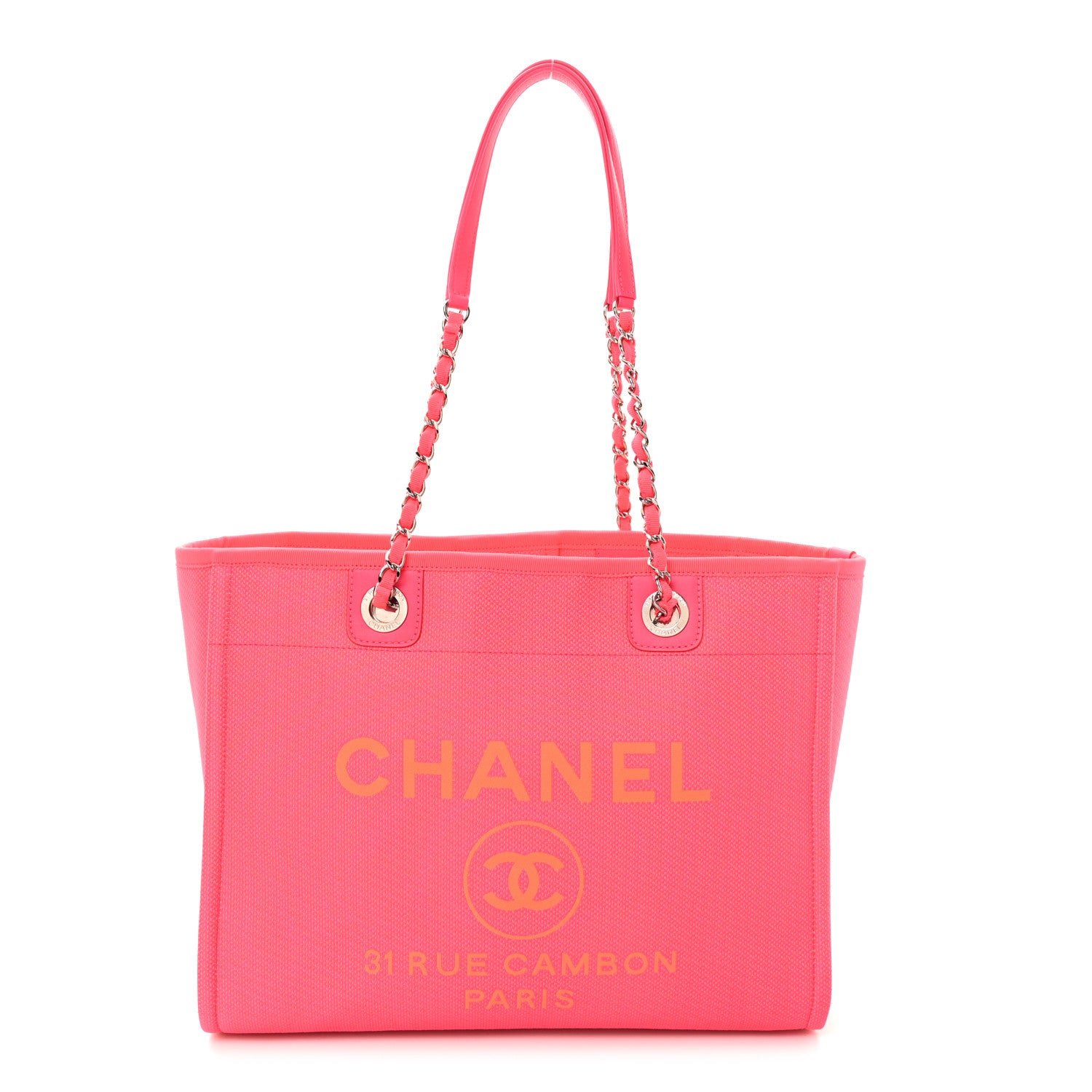 Chanel Mixed Fibers Small Deauville Tote Pink Orange