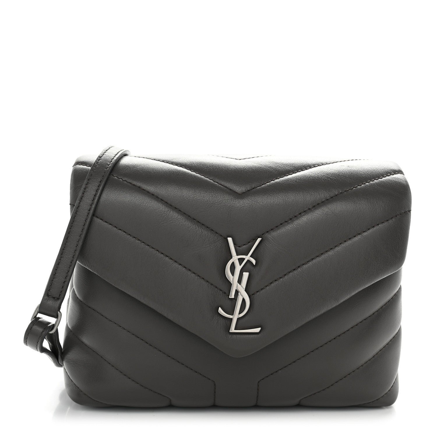 Saint Laurent Saint Laurent Calfskin Y Quilted Monogram Toy Loulou Crossbody Bag Grey Kaki