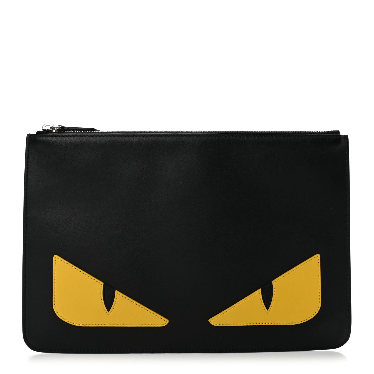 Fendi Vitello Century Monster Eyes Inlay Pouch Black Giallo