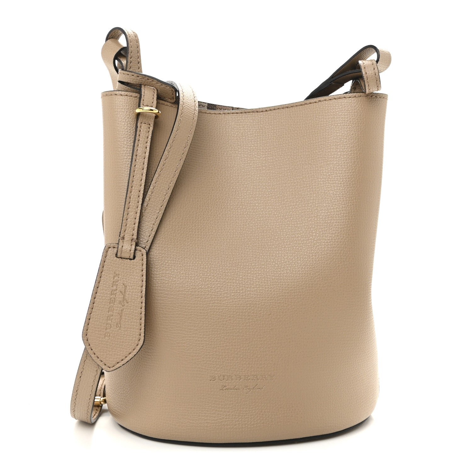 Burberry Haymarket Check Colours Small Lorne Bucket Crossbody Beige